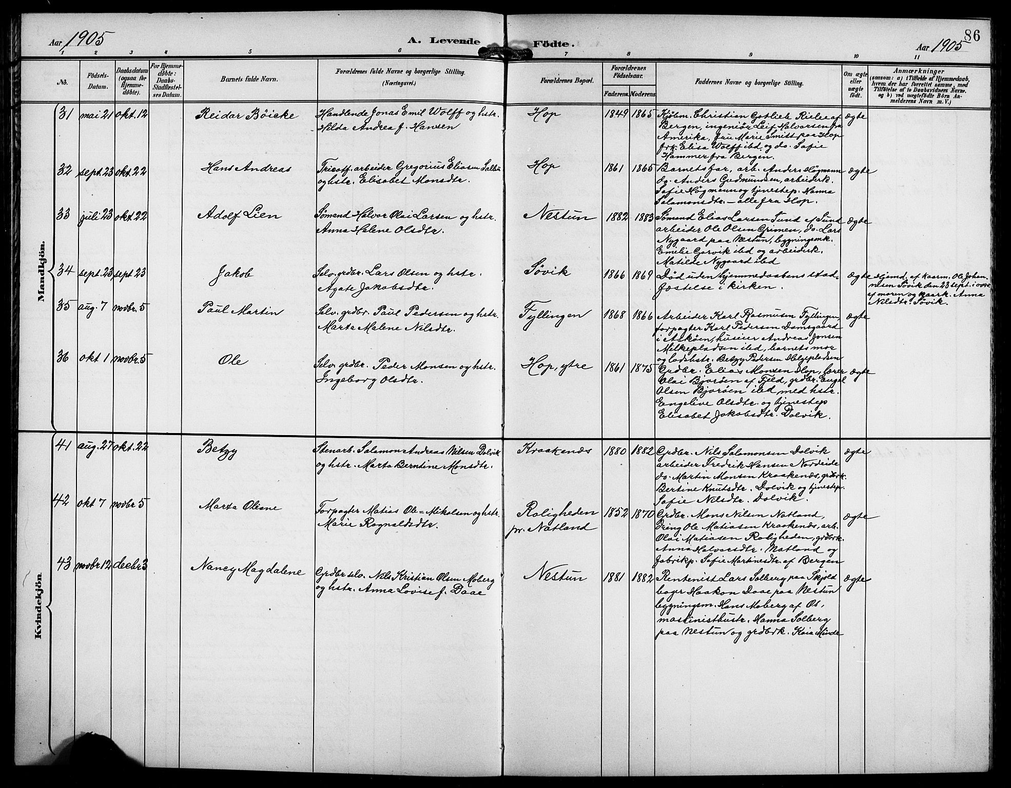 Birkeland Sokneprestembete, AV/SAB-A-74601/H/Hab: Parish register (copy) no. A 5, 1897-1905, p. 86