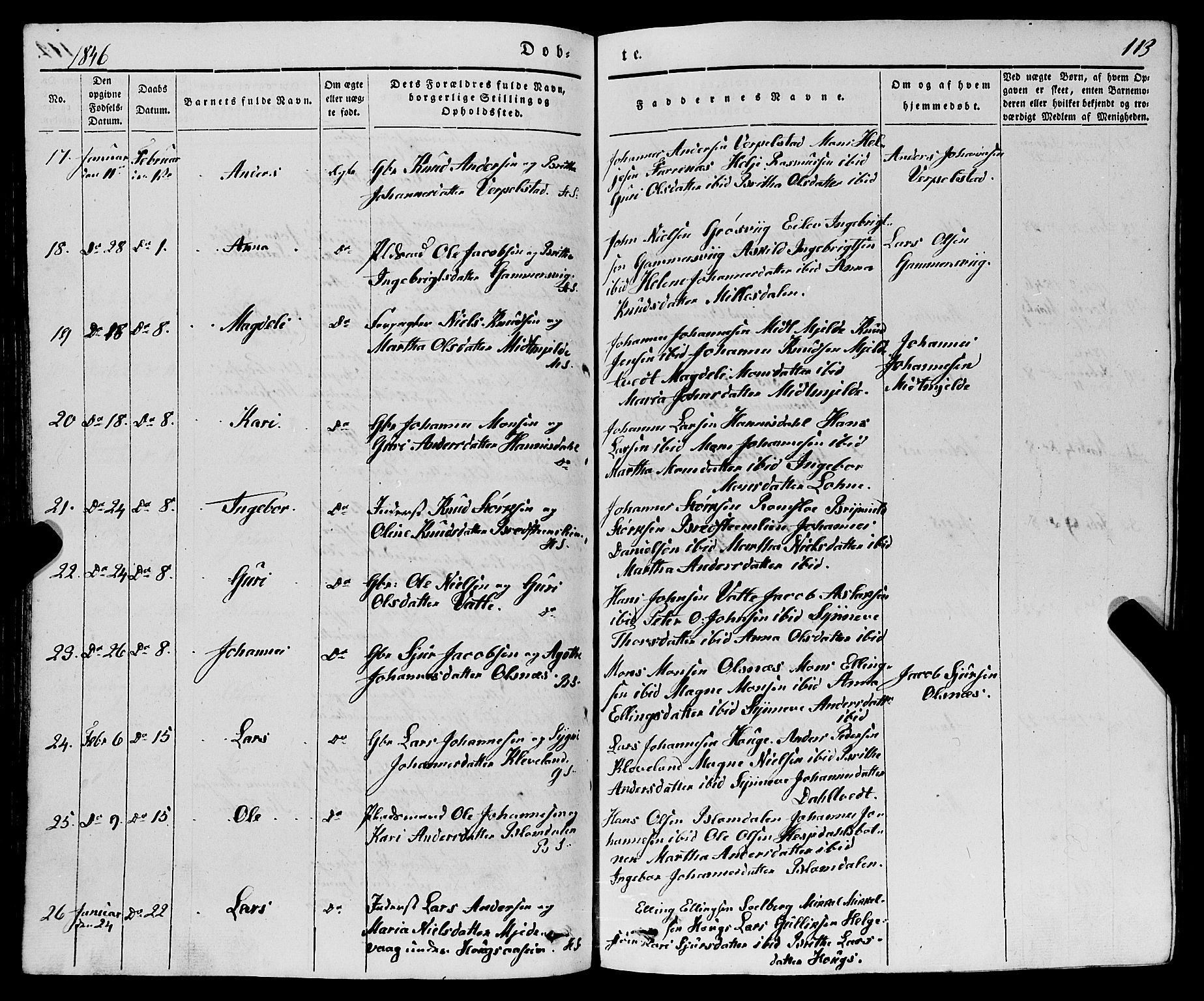 Haus sokneprestembete, AV/SAB-A-75601/H/Haa: Parish register (official) no. A 15, 1838-1847, p. 113