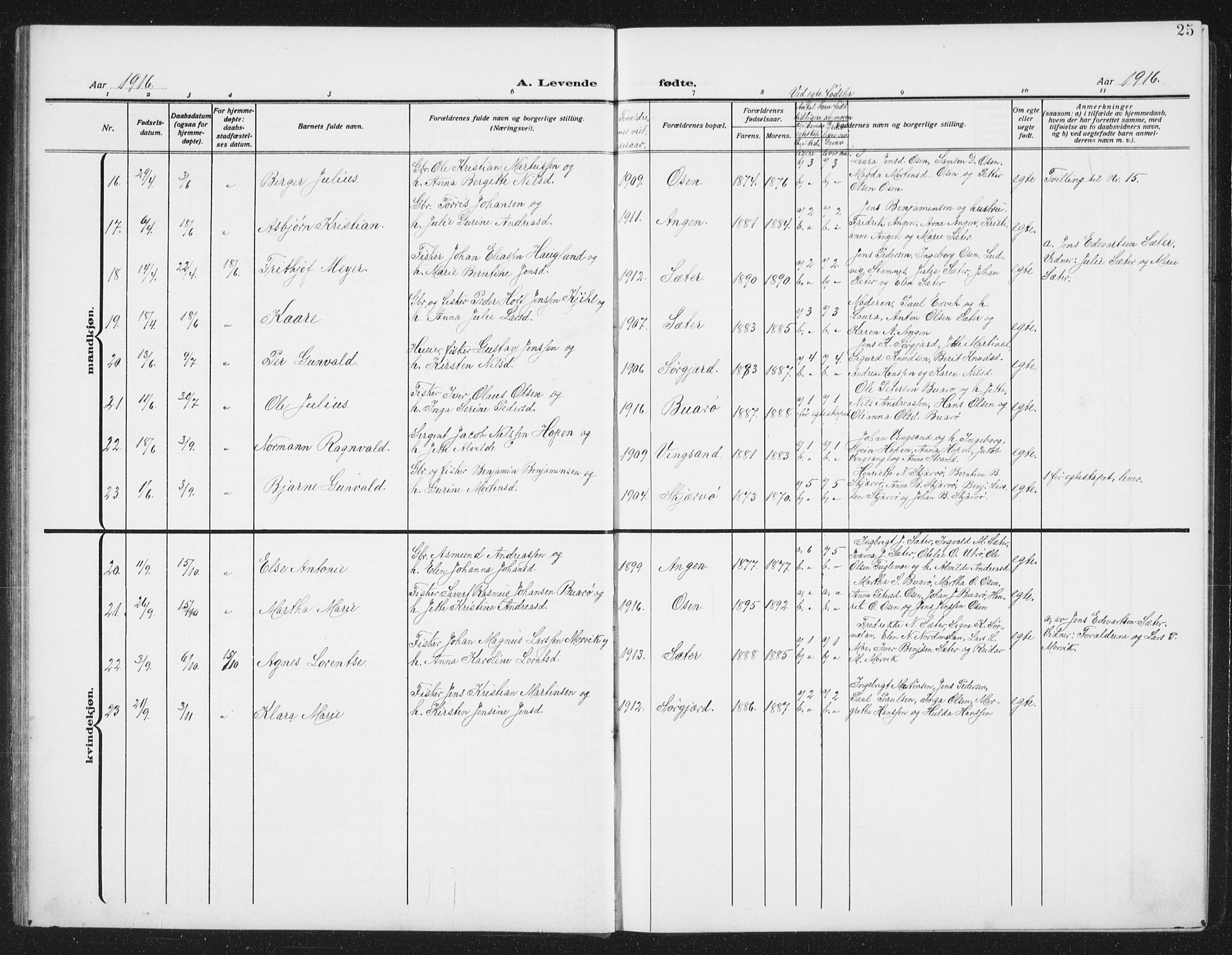 Ministerialprotokoller, klokkerbøker og fødselsregistre - Sør-Trøndelag, SAT/A-1456/658/L0727: Parish register (copy) no. 658C03, 1909-1935, p. 25