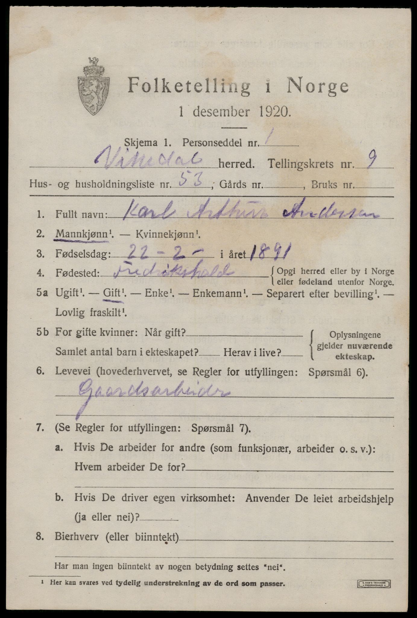 SAST, 1920 census for Vikedal, 1920, p. 3379