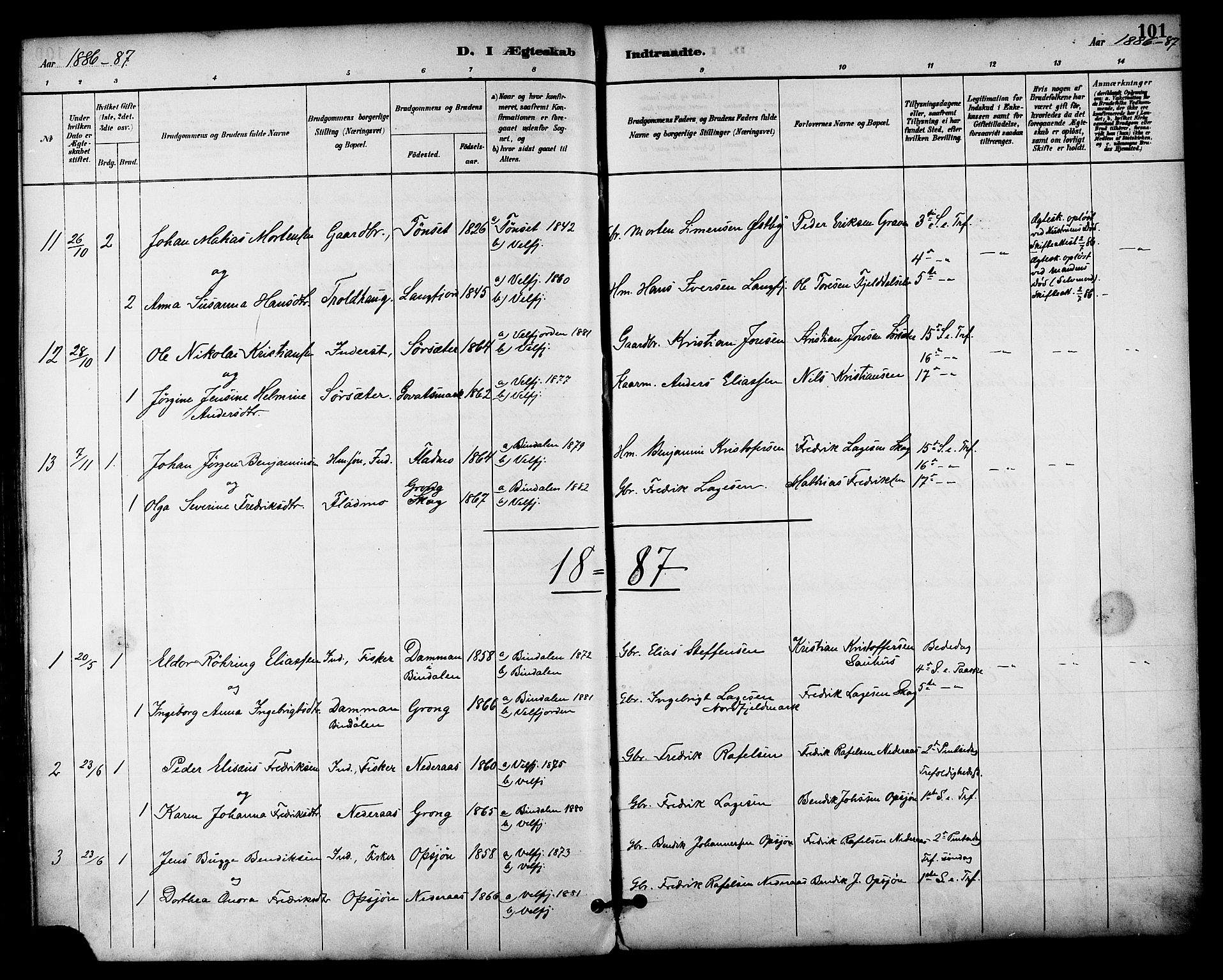 Ministerialprotokoller, klokkerbøker og fødselsregistre - Nordland, AV/SAT-A-1459/814/L0226: Parish register (official) no. 814A07, 1886-1898, p. 101