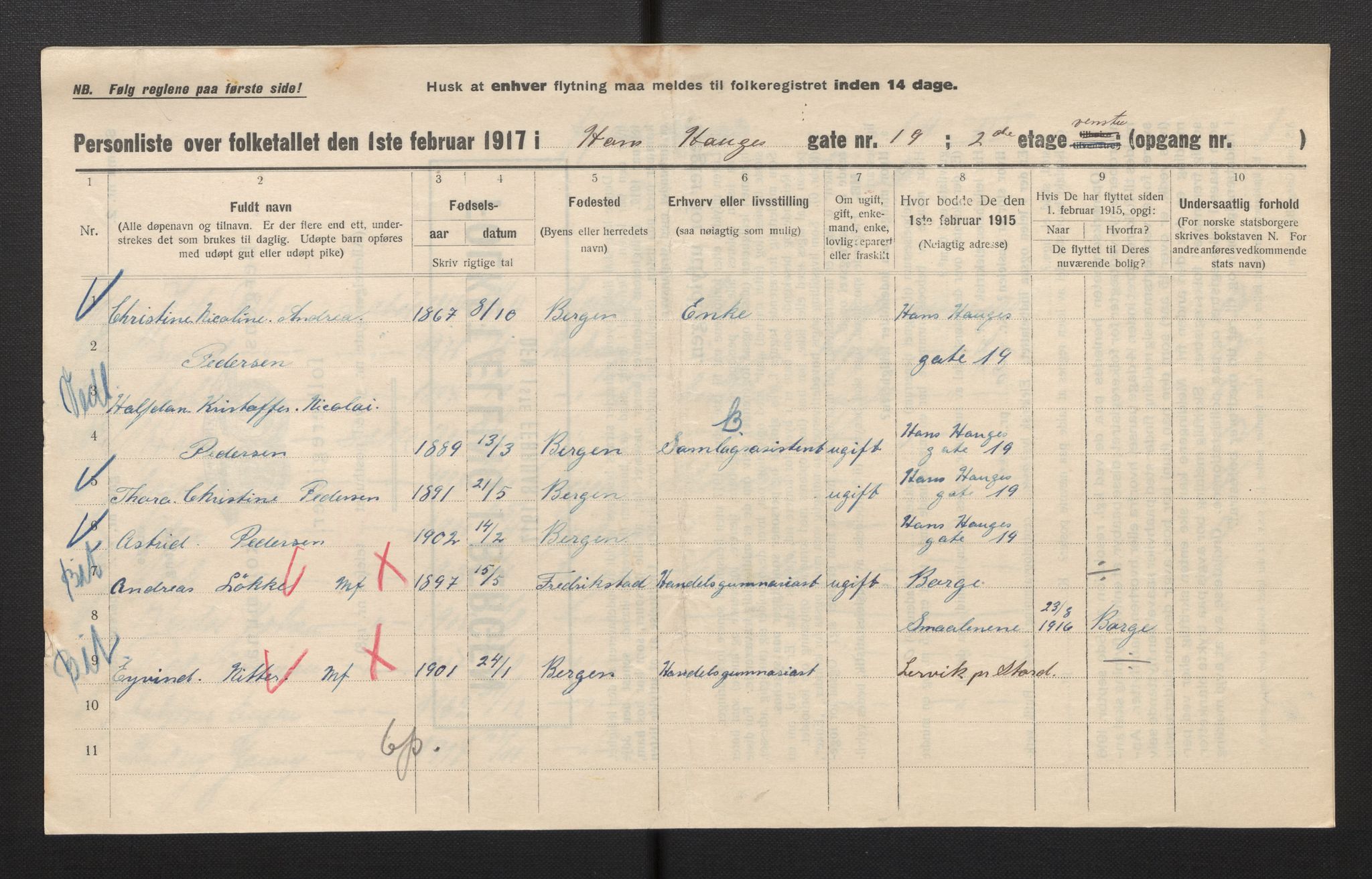 SAB, Municipal Census 1917 for Bergen, 1917, p. 11895