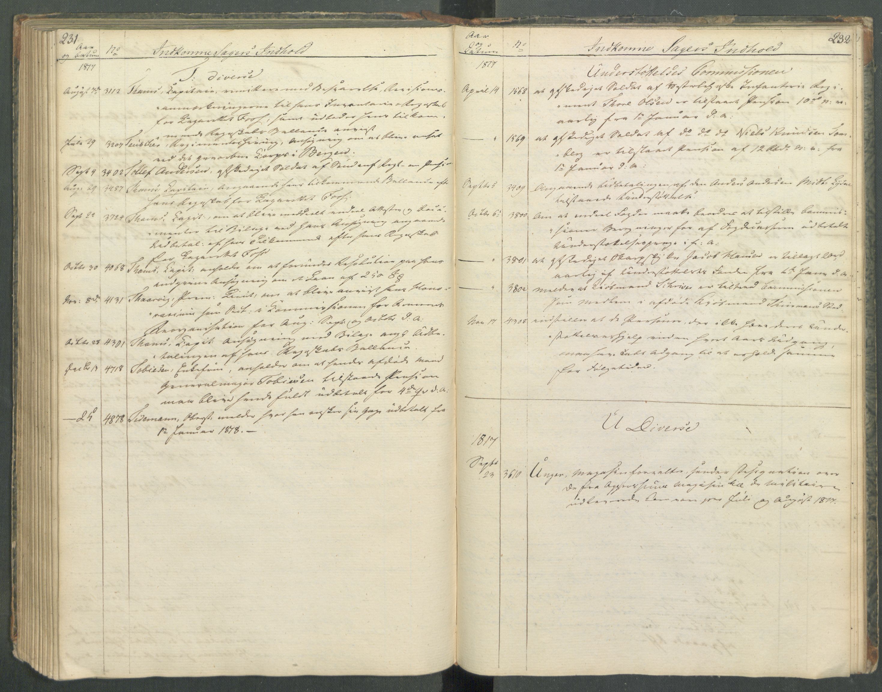 Armédepartementet, AV/RA-RAFA-3493/C/Ca/L0013: 6. Departements register over innkomne saker, 1817, p. 231-232