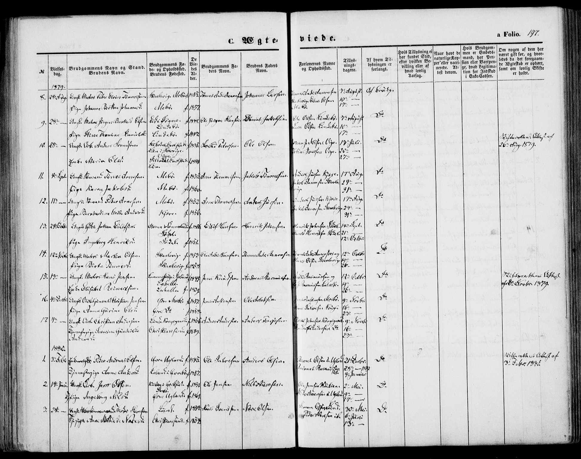 Oddernes sokneprestkontor, AV/SAK-1111-0033/F/Fa/Faa/L0008: Parish register (official) no. A 8, 1864-1880, p. 197