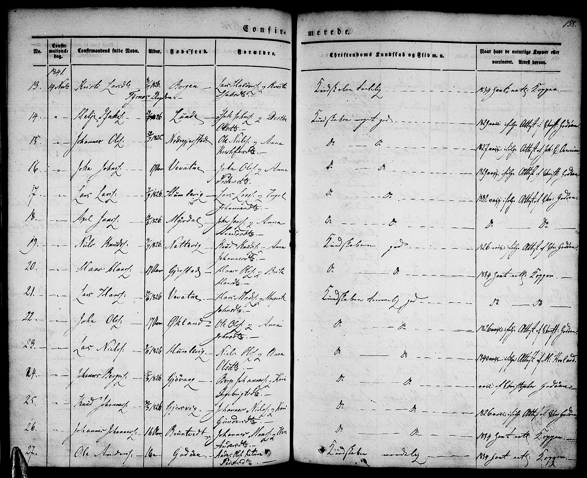 Tysnes sokneprestembete, AV/SAB-A-78601/H/Haa: Parish register (official) no. A 9, 1837-1848, p. 158