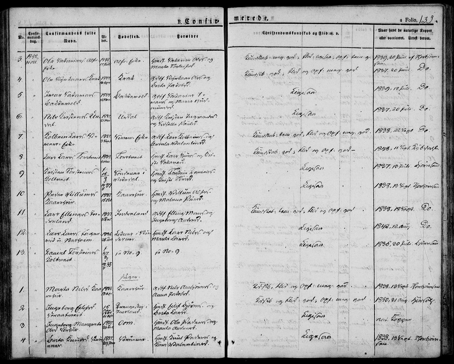 Skjold sokneprestkontor, AV/SAST-A-101847/H/Ha/Haa/L0005: Parish register (official) no. A 5, 1830-1856, p. 139