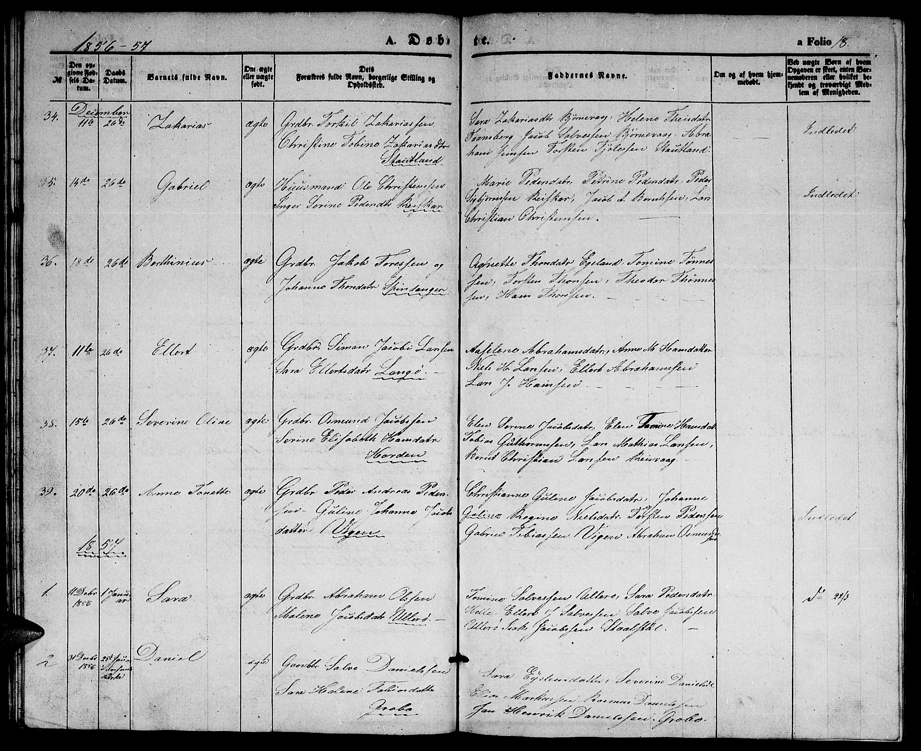 Herad sokneprestkontor, SAK/1111-0018/F/Fb/Fbb/L0002: Parish register (copy) no. B 2, 1853-1871, p. 18