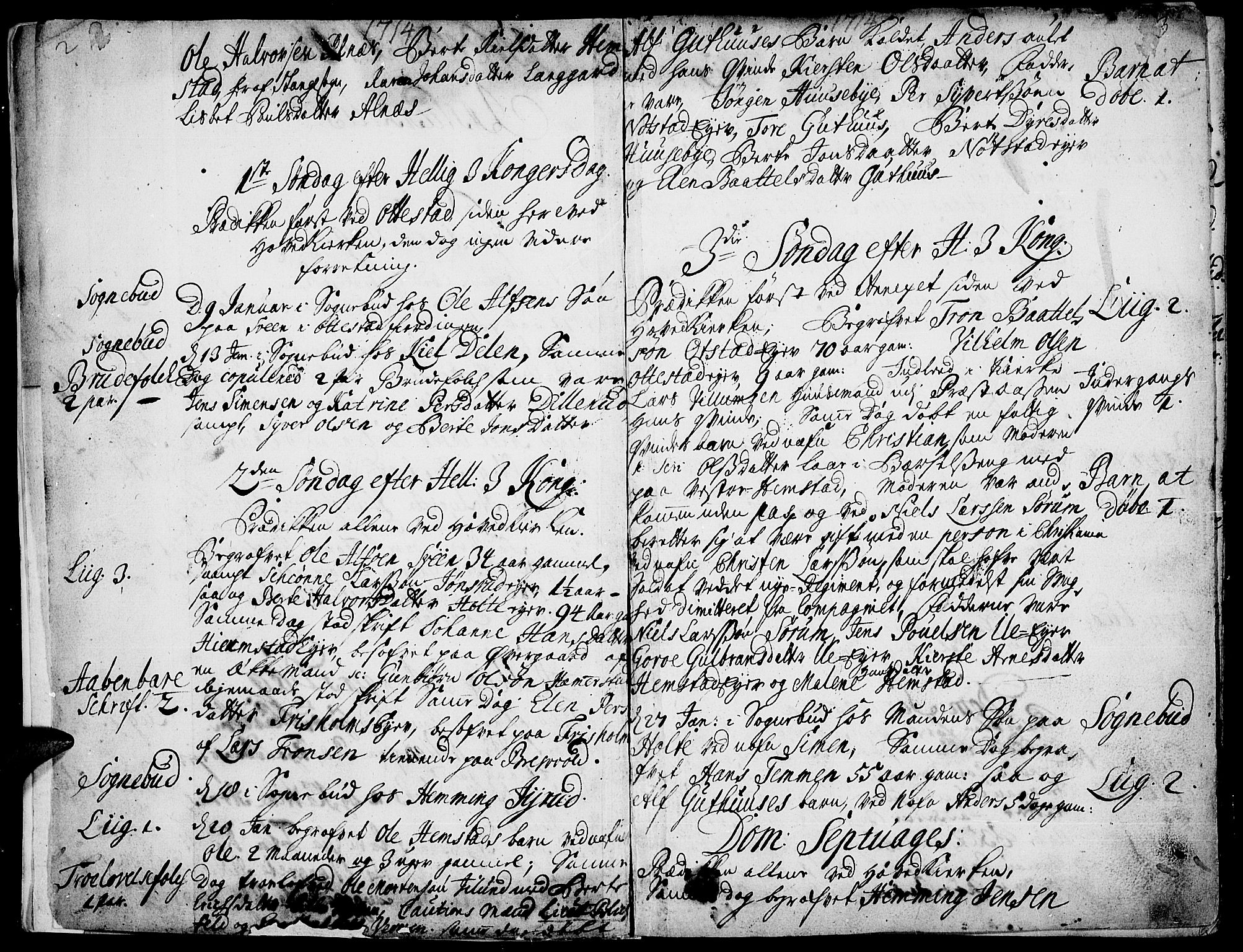 Stange prestekontor, SAH/PREST-002/K/L0001: Parish register (official) no. 1, 1714-1722, p. 2-3