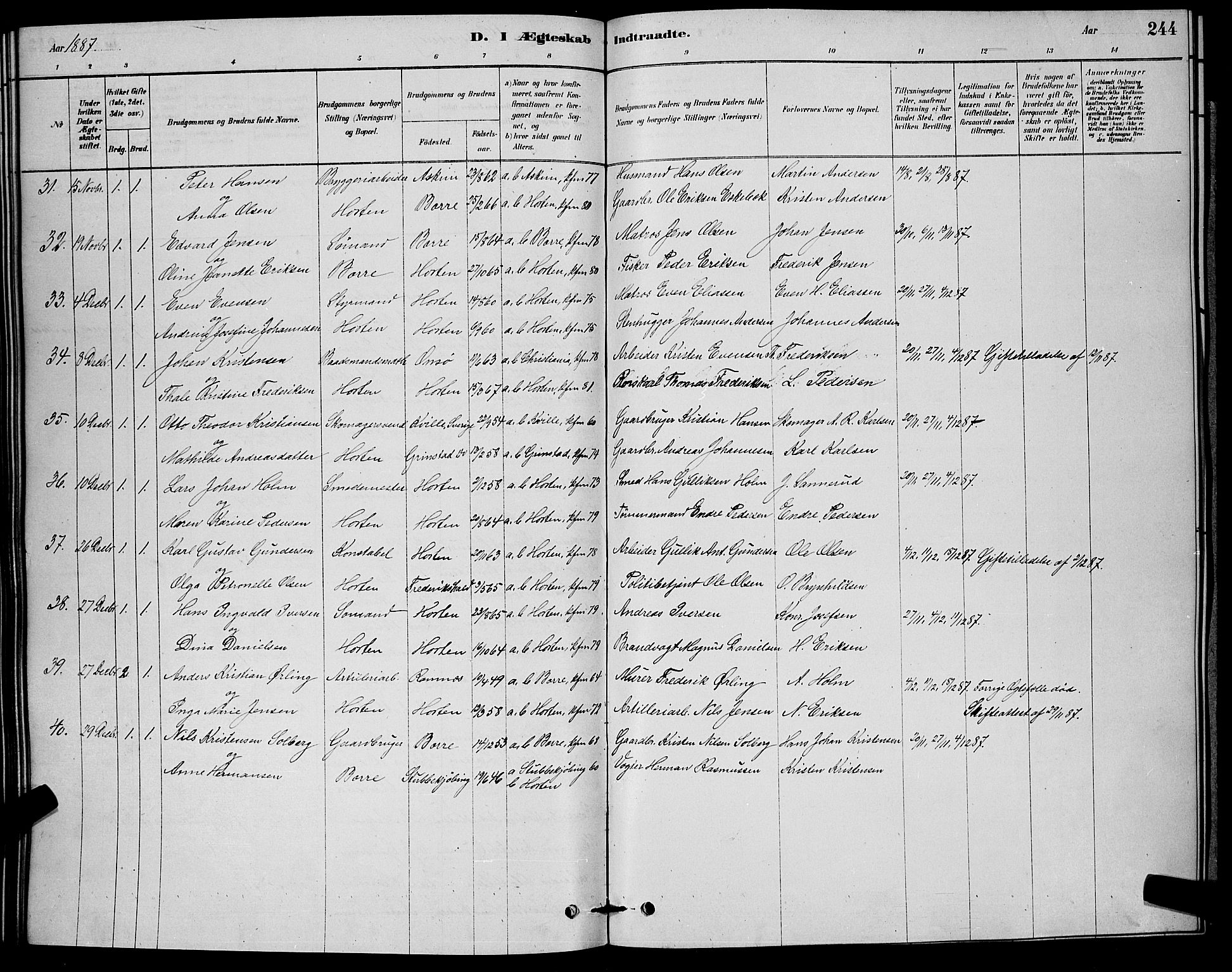 Horten kirkebøker, AV/SAKO-A-348/G/Ga/L0003: Parish register (copy) no. 4, 1878-1887, p. 244