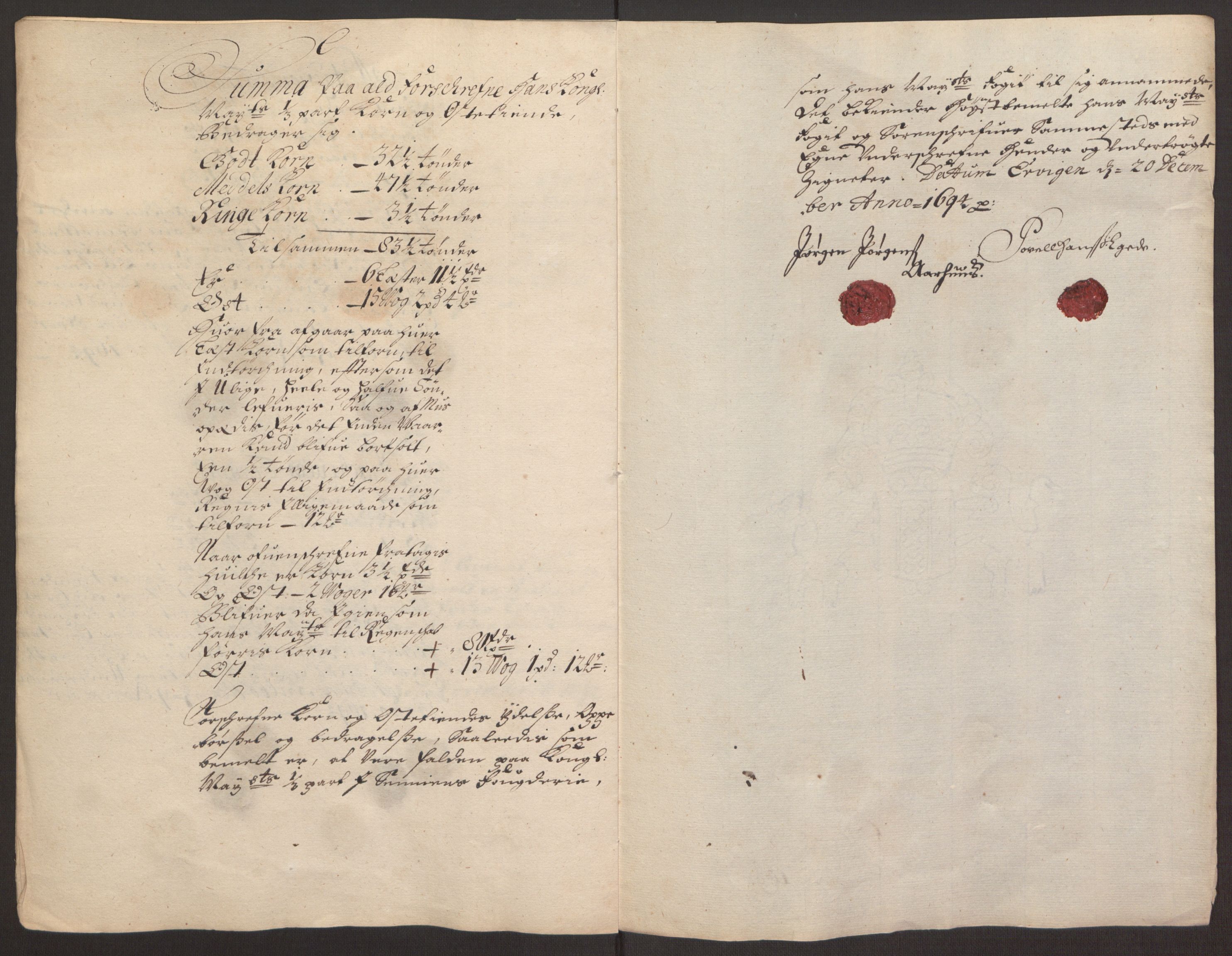 Rentekammeret inntil 1814, Reviderte regnskaper, Fogderegnskap, RA/EA-4092/R68/L4753: Fogderegnskap Senja og Troms, 1694-1696, p. 128