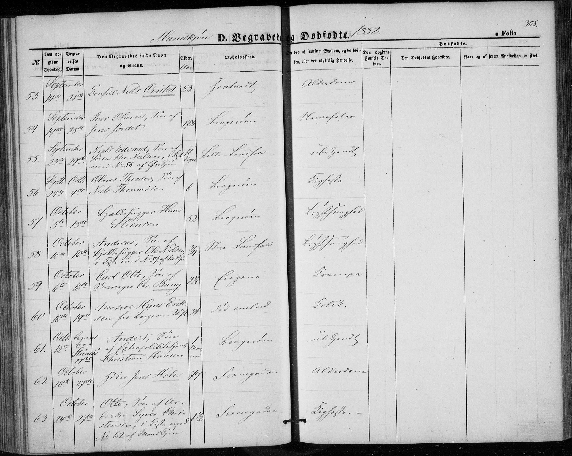 Bragernes kirkebøker, AV/SAKO-A-6/F/Fb/L0002: Parish register (official) no. II 2, 1848-1859, p. 305