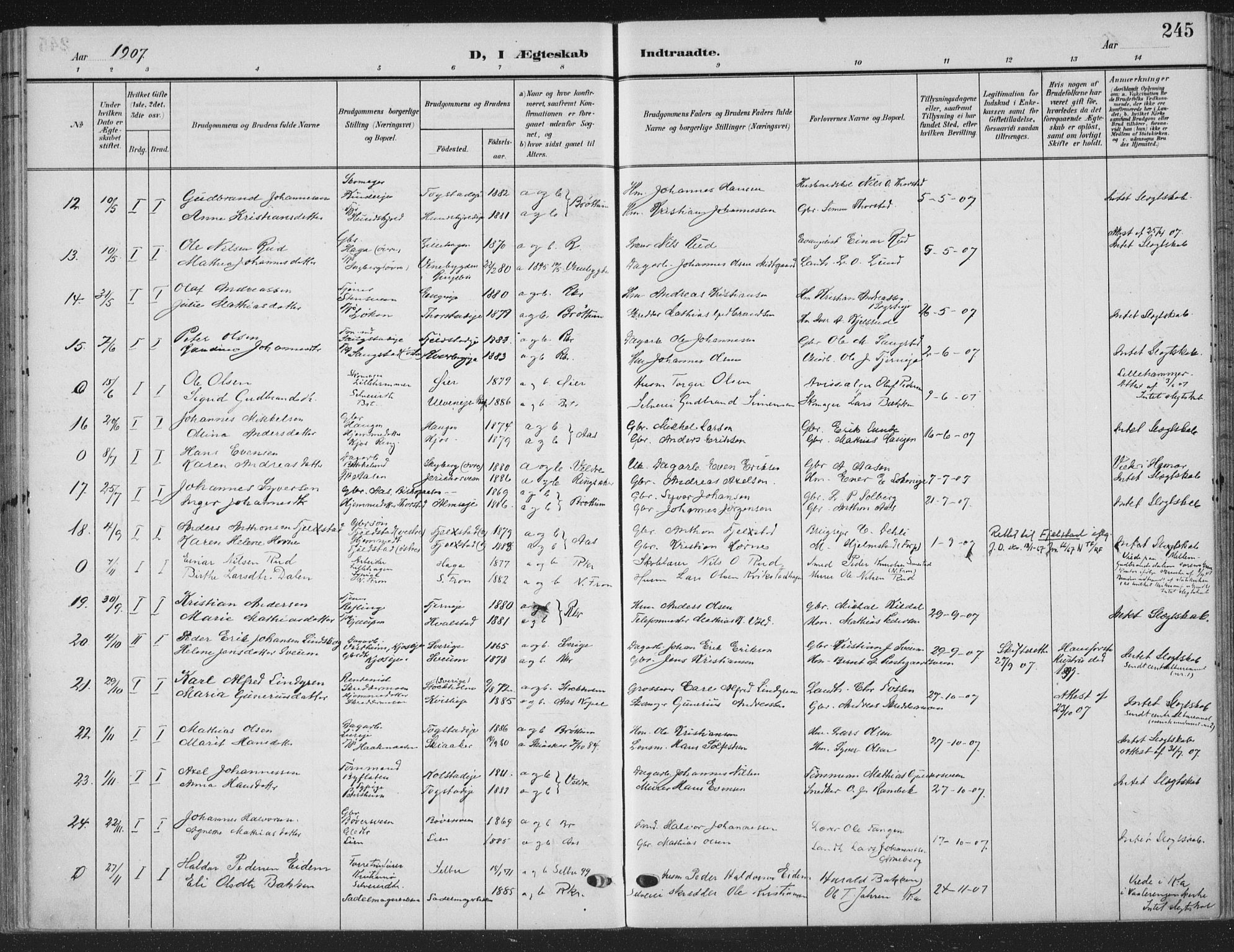 Ringsaker prestekontor, AV/SAH-PREST-014/K/Ka/L0018: Parish register (official) no. 18, 1903-1912, p. 245