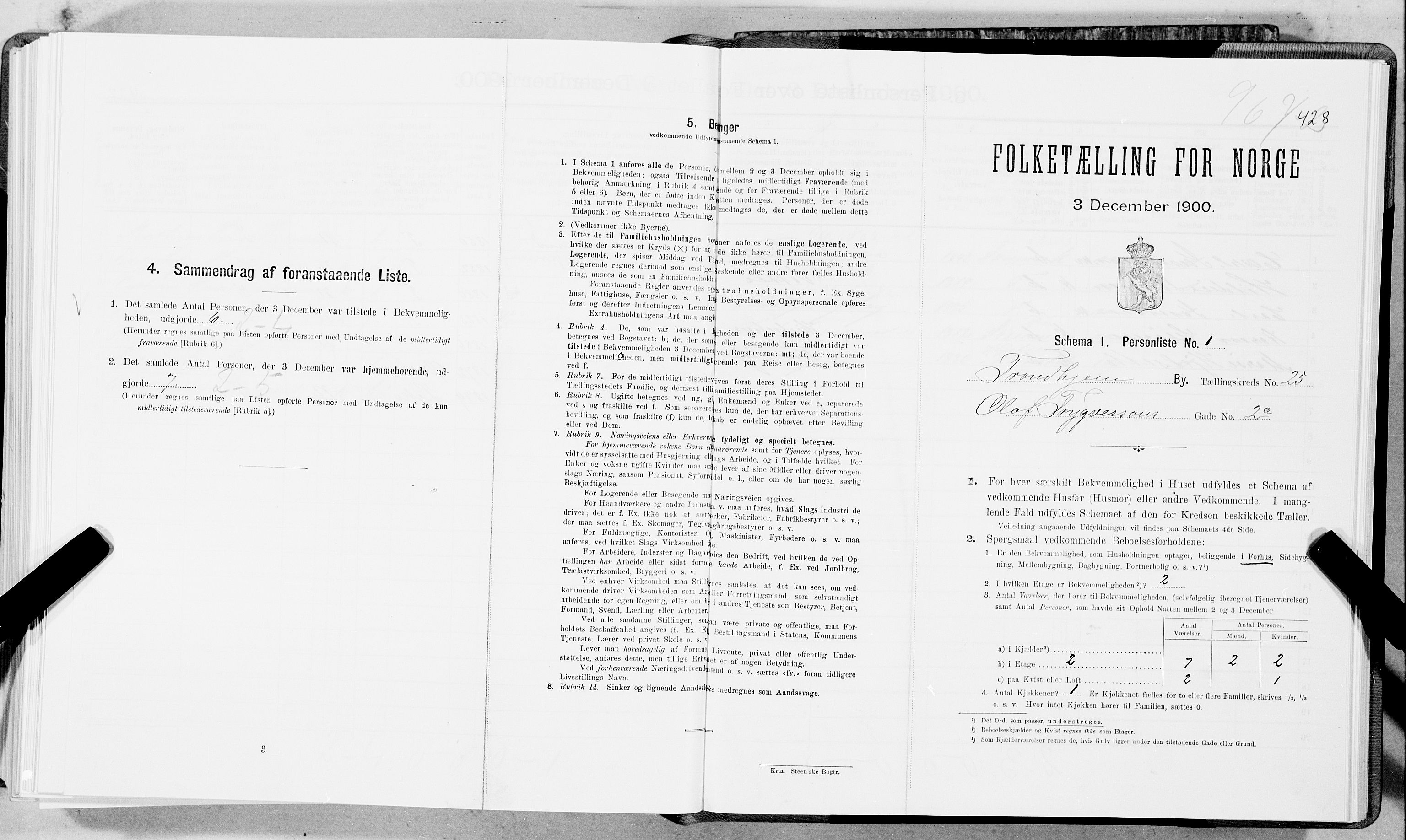 SAT, 1900 census for Trondheim, 1900, p. 3913