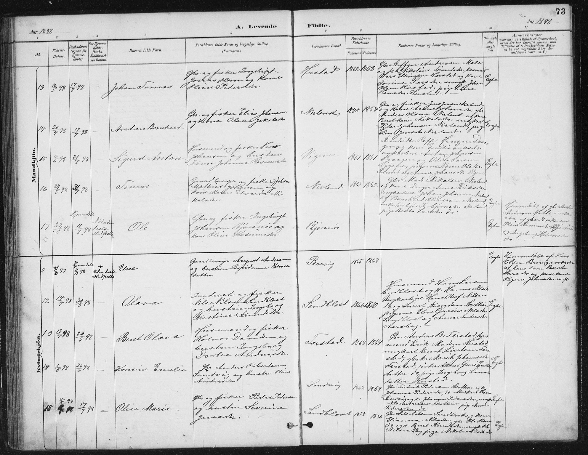 Ministerialprotokoller, klokkerbøker og fødselsregistre - Møre og Romsdal, AV/SAT-A-1454/567/L0783: Parish register (copy) no. 567C03, 1887-1903, p. 73