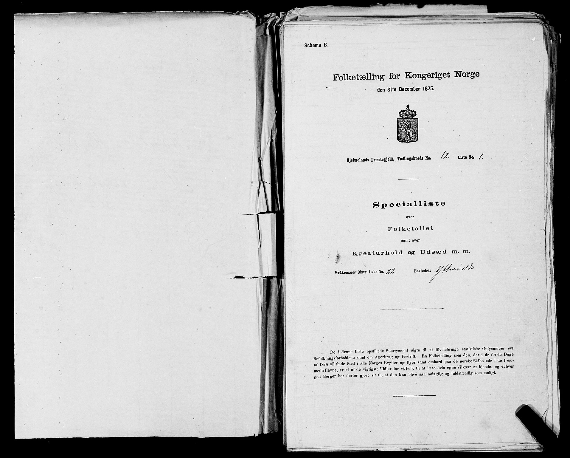 SAST, 1875 census for 1133P Hjelmeland, 1875, p. 1382