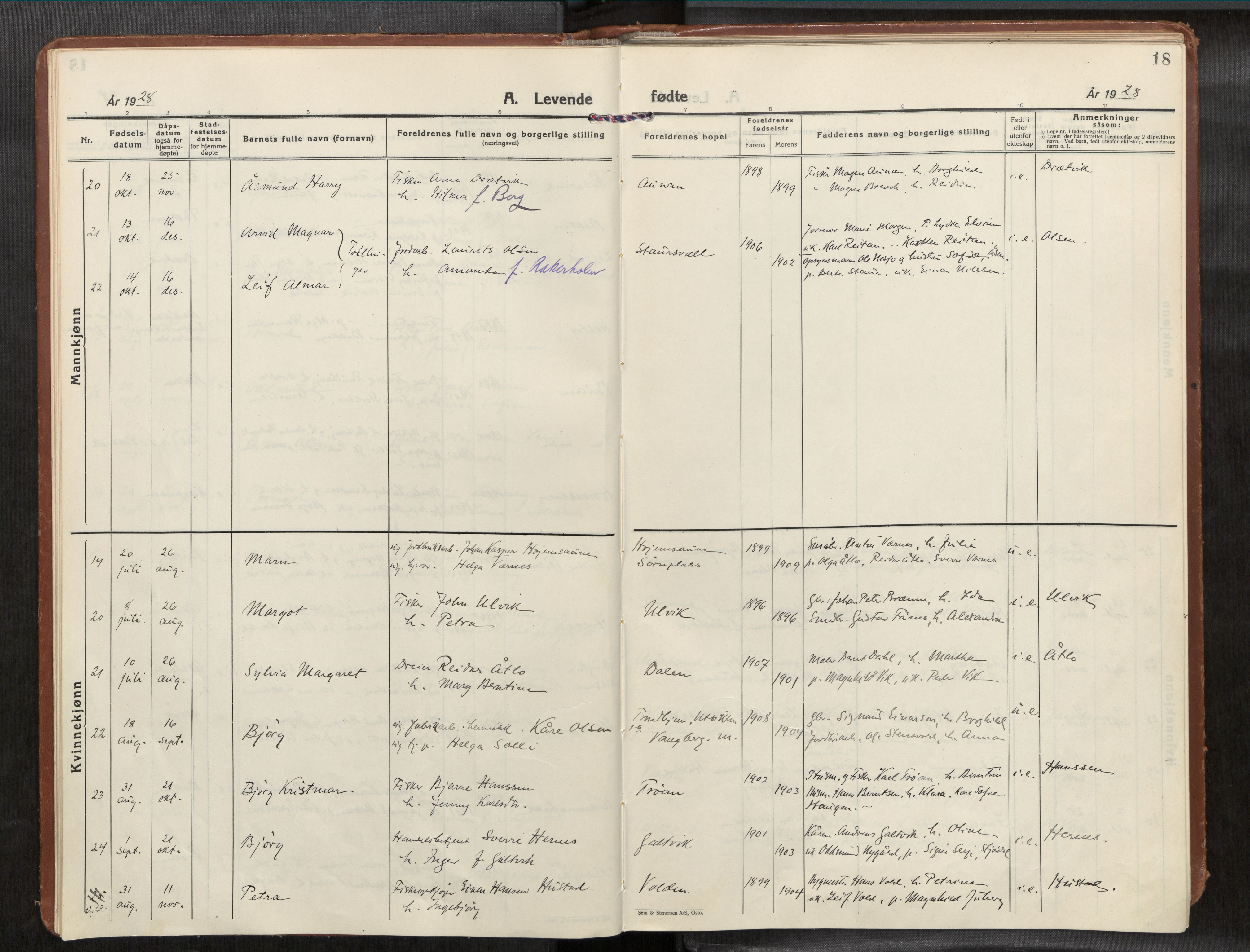 Frosta sokneprestkontor, AV/SAT-A-4380/2/H/Haa/L0001: Parish register (official) no. 1, 1926-1934, p. 18