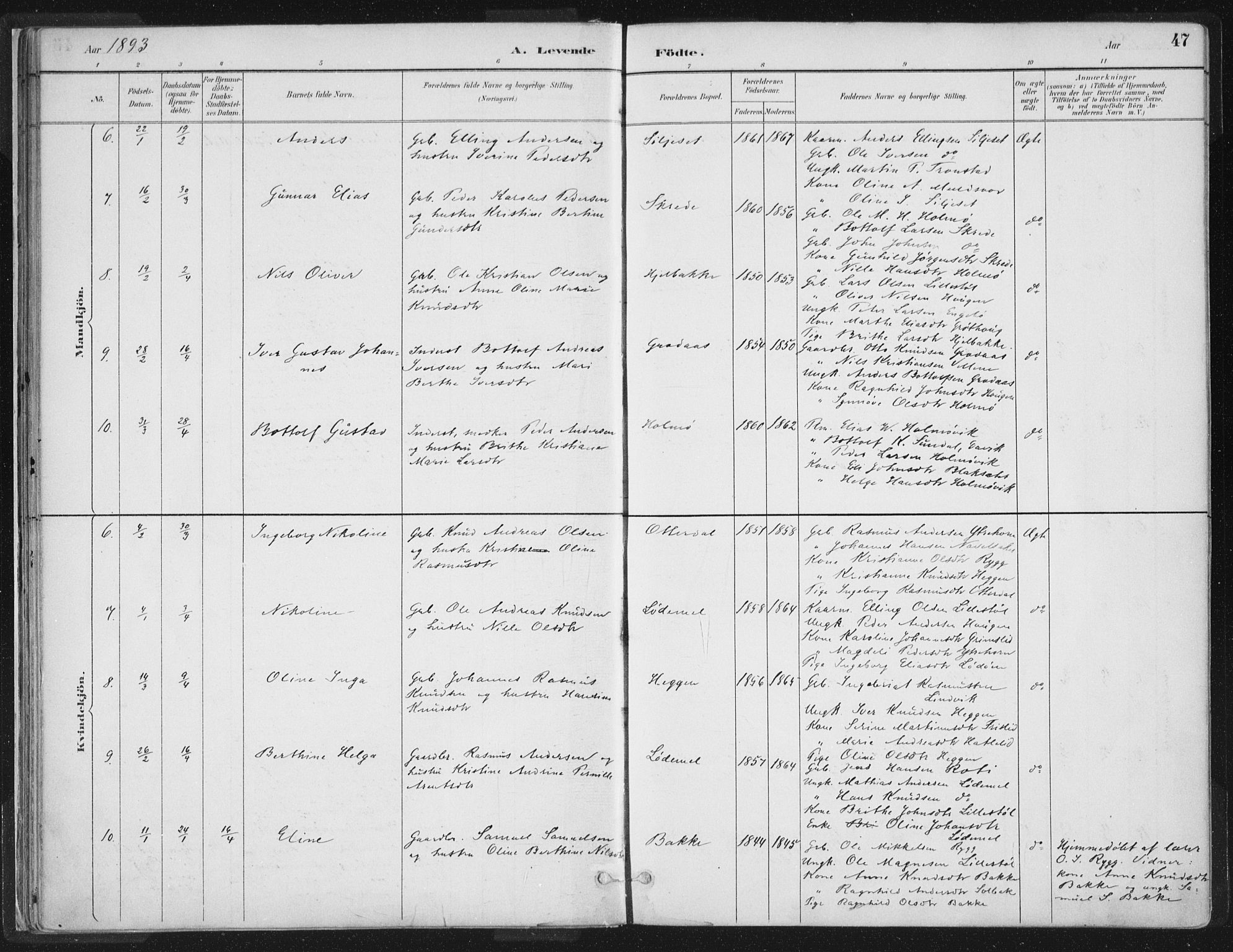 Hornindal sokneprestembete, AV/SAB-A-82401/H/Haa/Haaa/L0003/0001: Parish register (official) no. A 3A, 1887-1917, p. 47