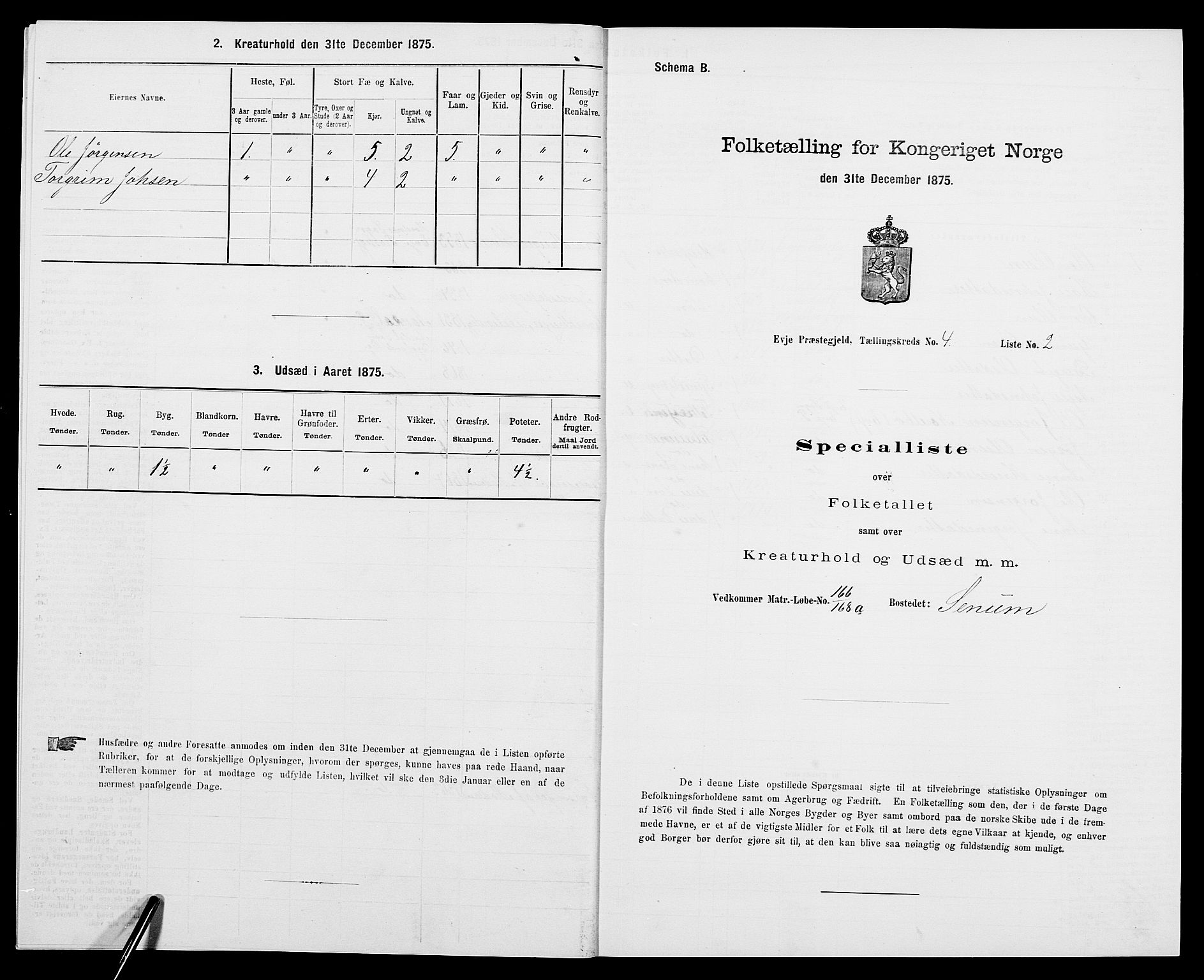 SAK, 1875 census for 0934P Evje, 1875, p. 324