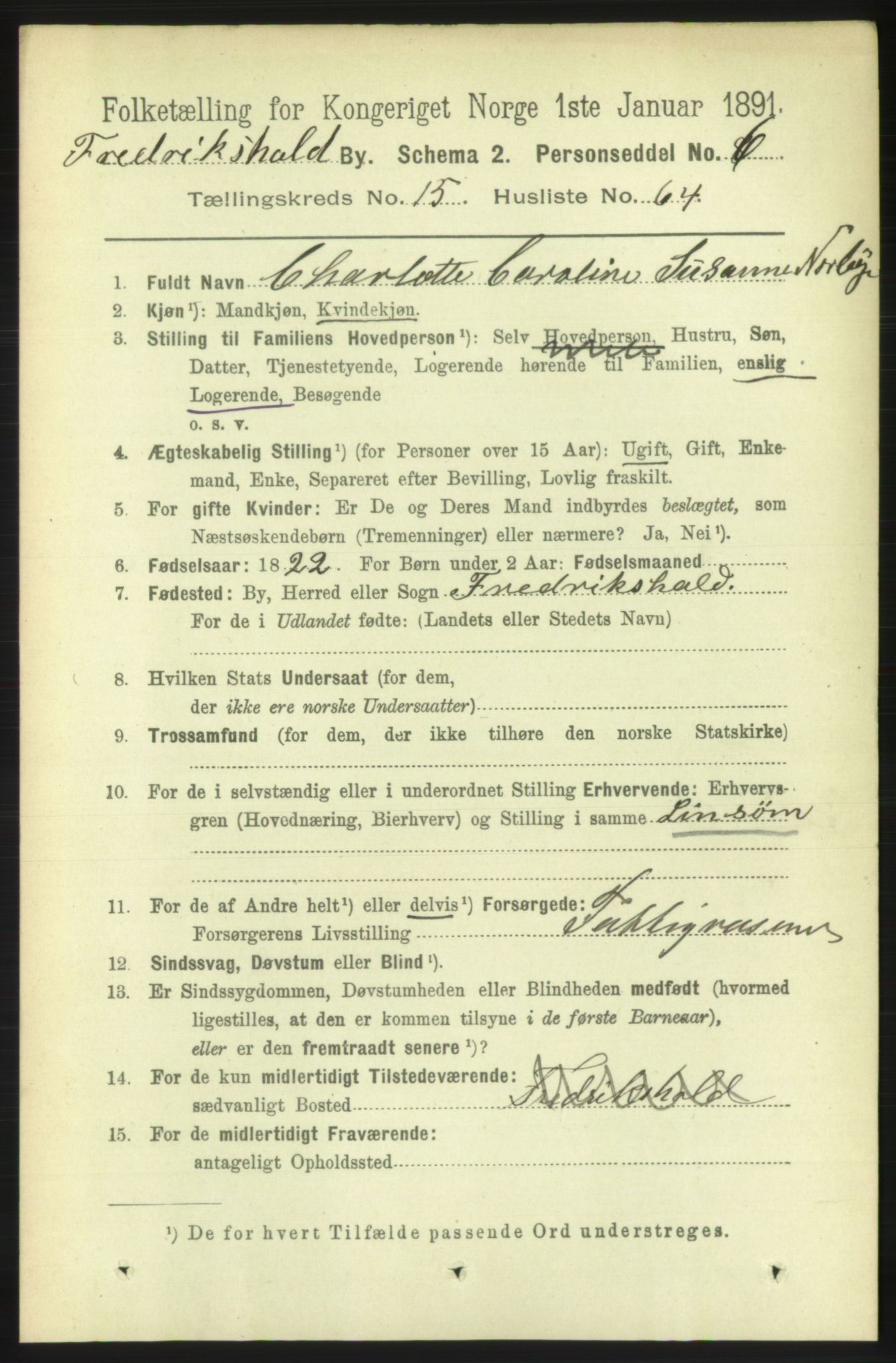RA, 1891 census for 0101 Fredrikshald, 1891, p. 10185
