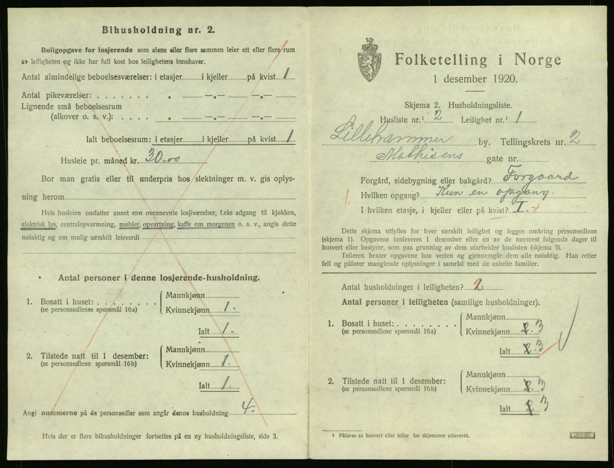 SAH, 1920 census for Lillehammer, 1920, p. 1522