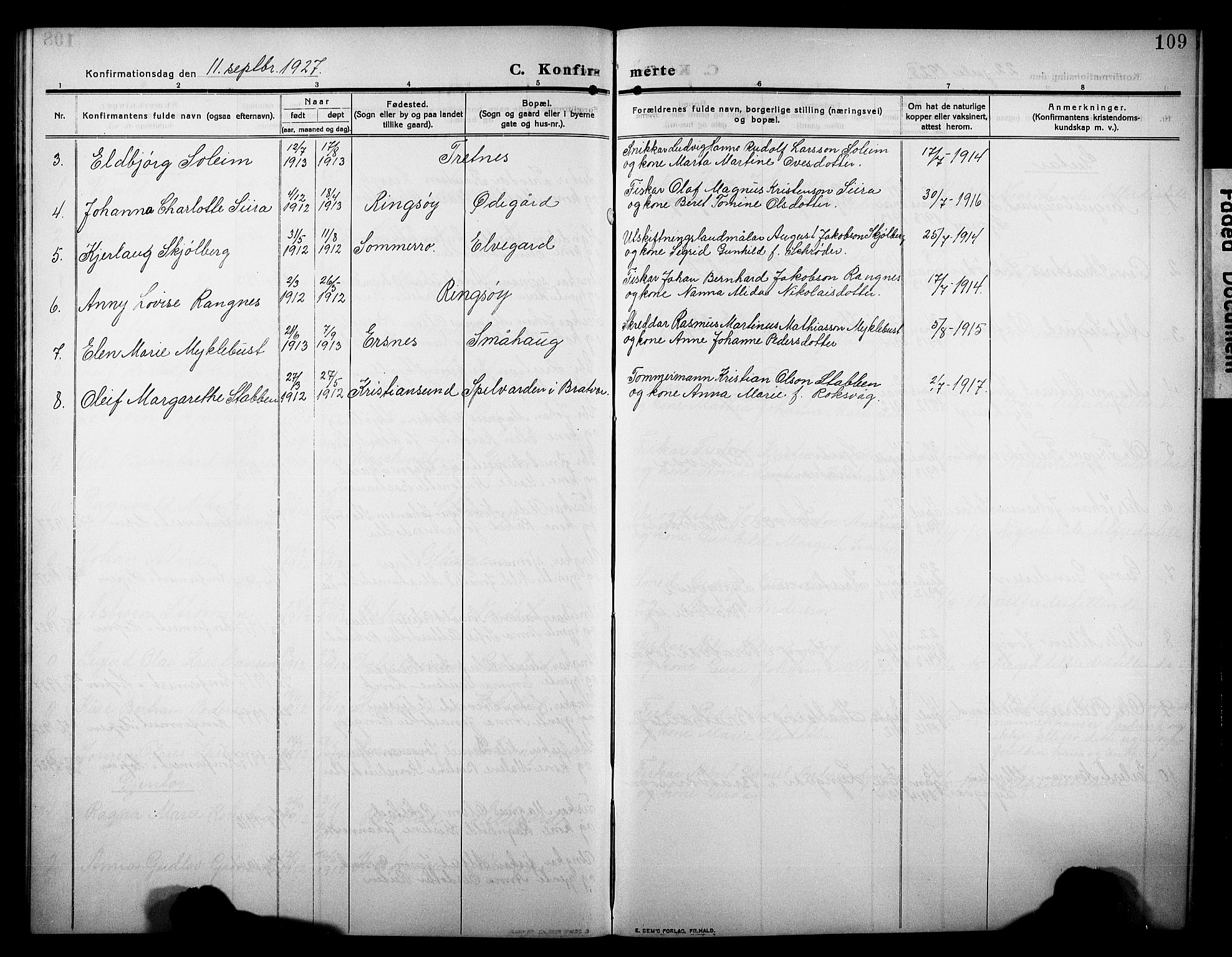 Ministerialprotokoller, klokkerbøker og fødselsregistre - Møre og Romsdal, AV/SAT-A-1454/581/L0943: Parish register (copy) no. 581C01, 1909-1931, p. 109