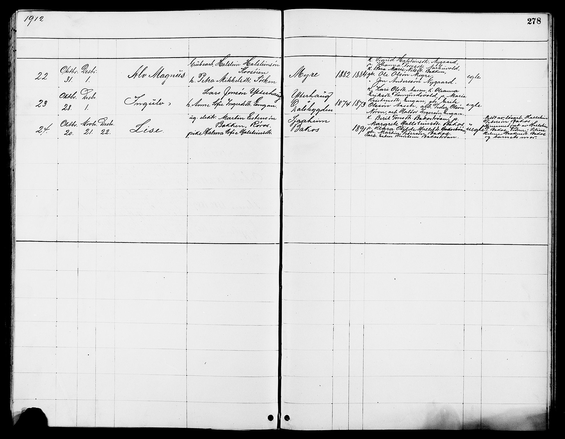 Tolga prestekontor, AV/SAH-PREST-062/L/L0008: Parish register (copy) no. 8, 1887-1912, p. 278