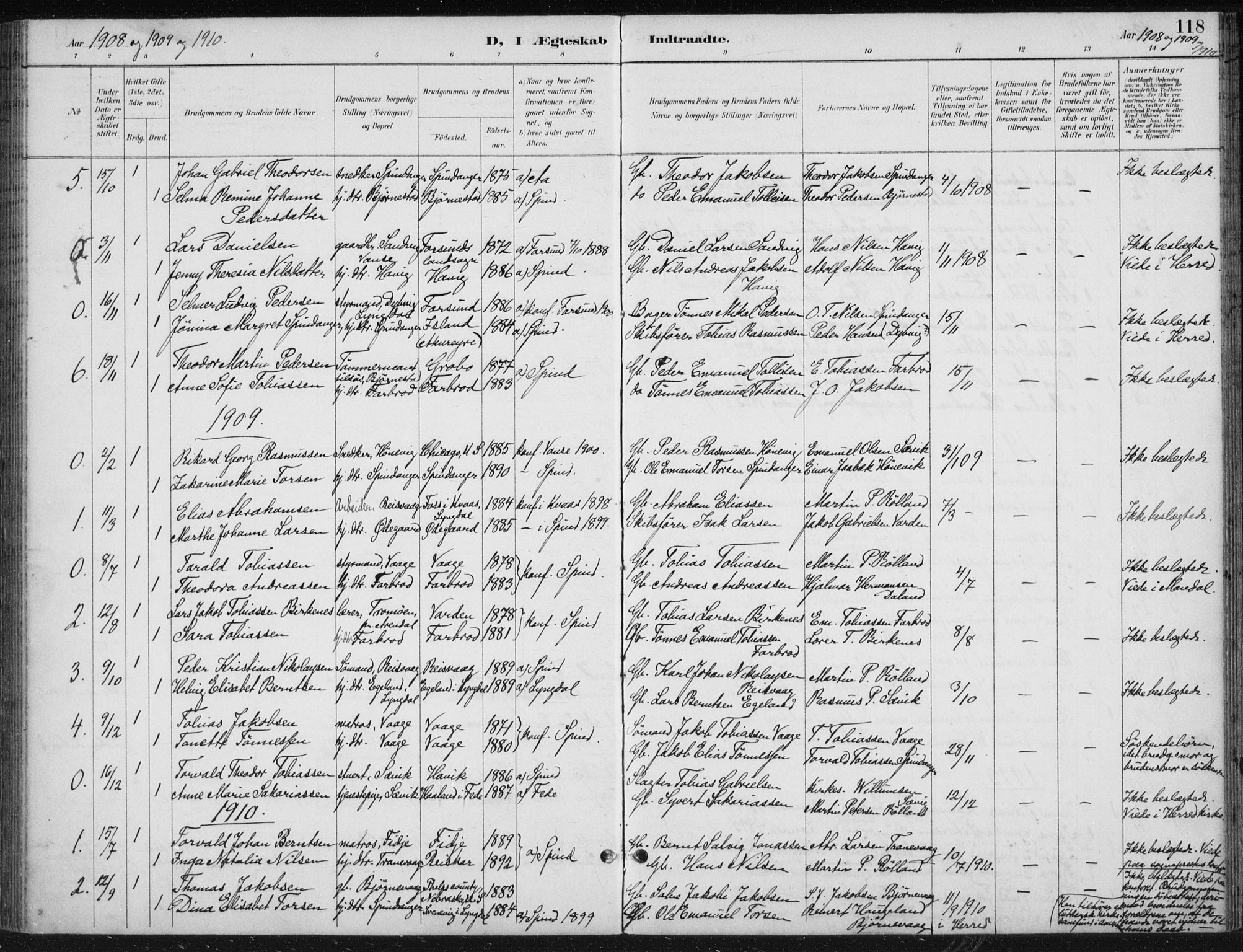 Herad sokneprestkontor, AV/SAK-1111-0018/F/Fb/Fbb/L0004: Parish register (copy) no. B 4, 1890-1935, p. 118