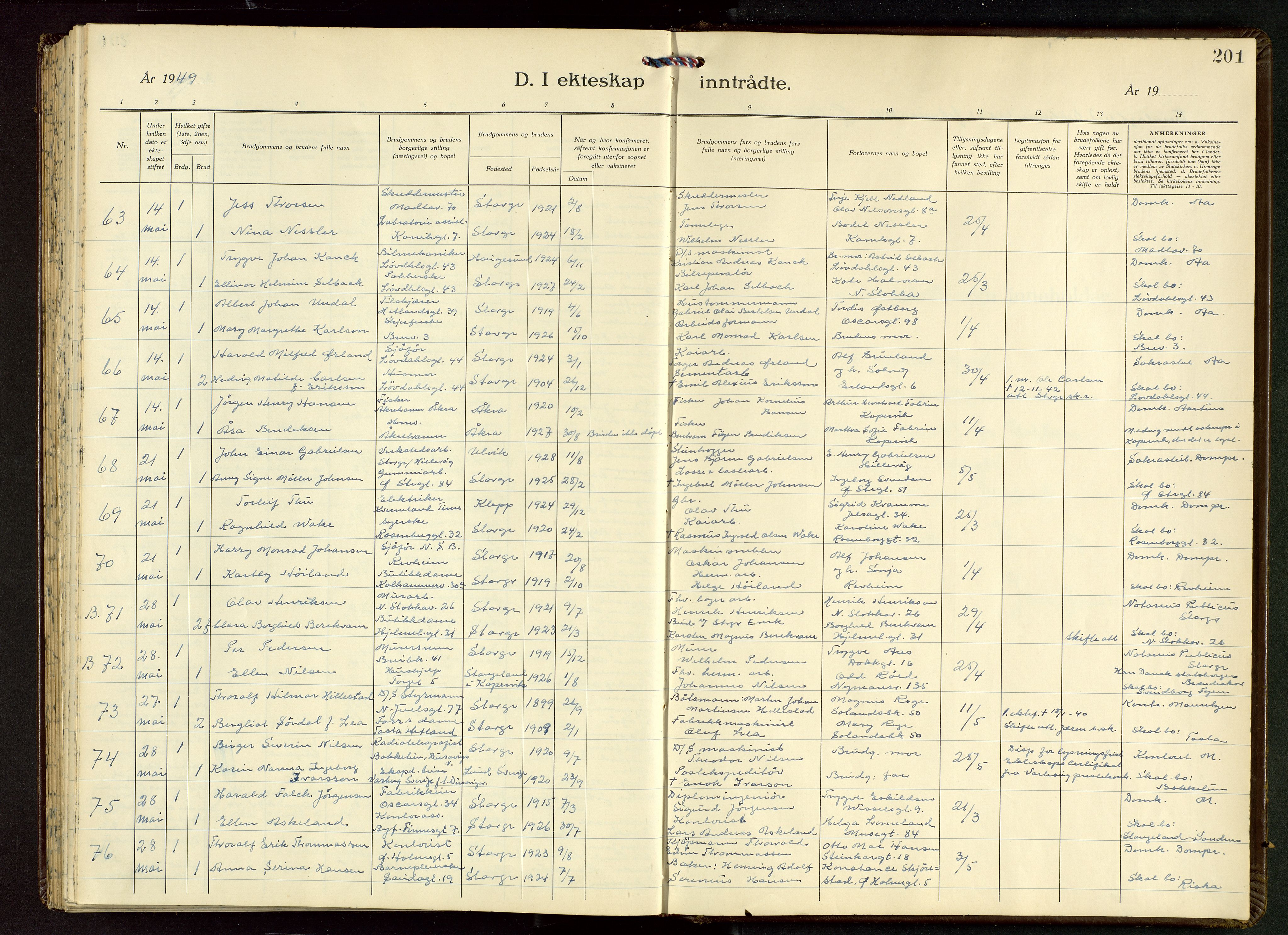 Domkirken sokneprestkontor, AV/SAST-A-101812/001/30/30BB/L0022: Parish register (copy) no. B 22, 1937-1949, p. 201