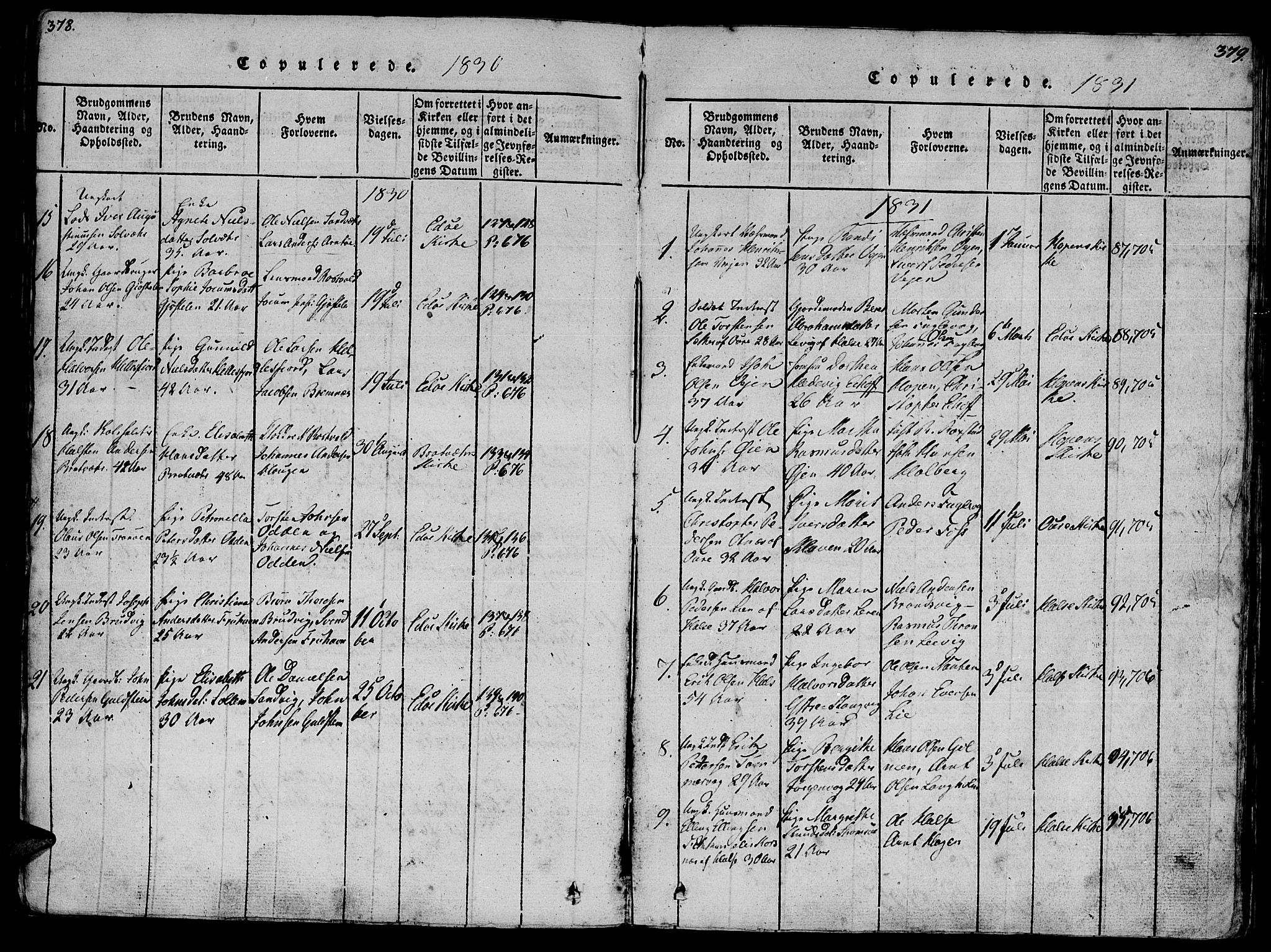 Ministerialprotokoller, klokkerbøker og fødselsregistre - Møre og Romsdal, AV/SAT-A-1454/581/L0933: Parish register (official) no. 581A03 /1, 1819-1836, p. 378-379