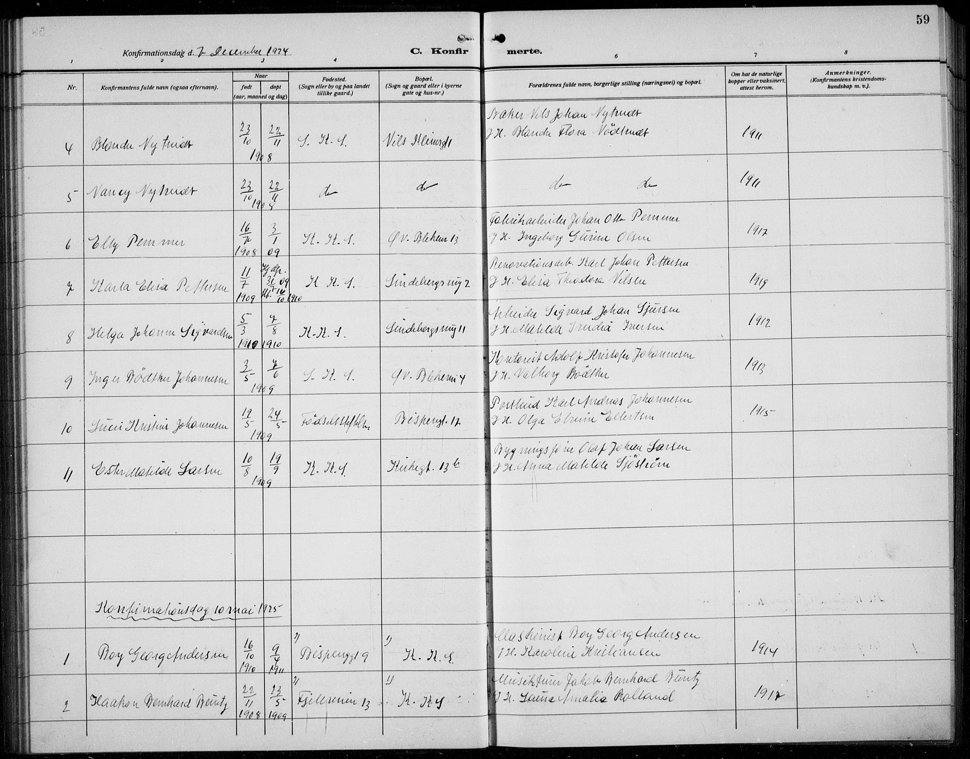 Korskirken sokneprestembete, SAB/A-76101/H/Hab: Parish register (copy) no. C 6, 1918-1941, p. 59
