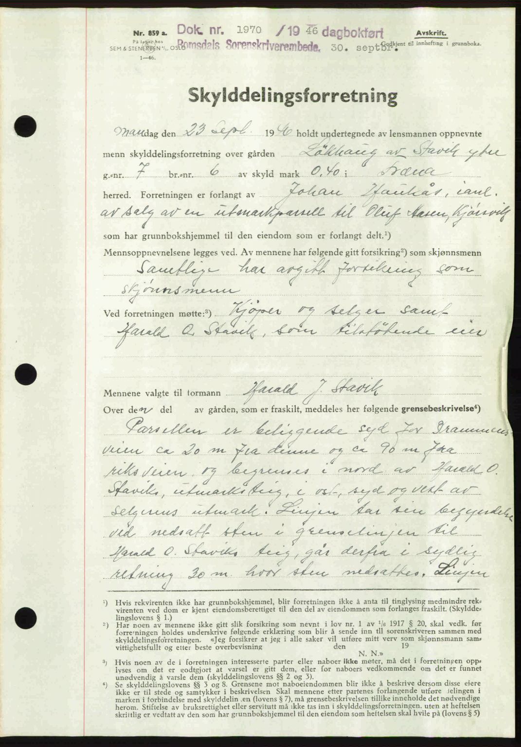 Romsdal sorenskriveri, AV/SAT-A-4149/1/2/2C: Mortgage book no. A21, 1946-1946, Diary no: : 1970/1946