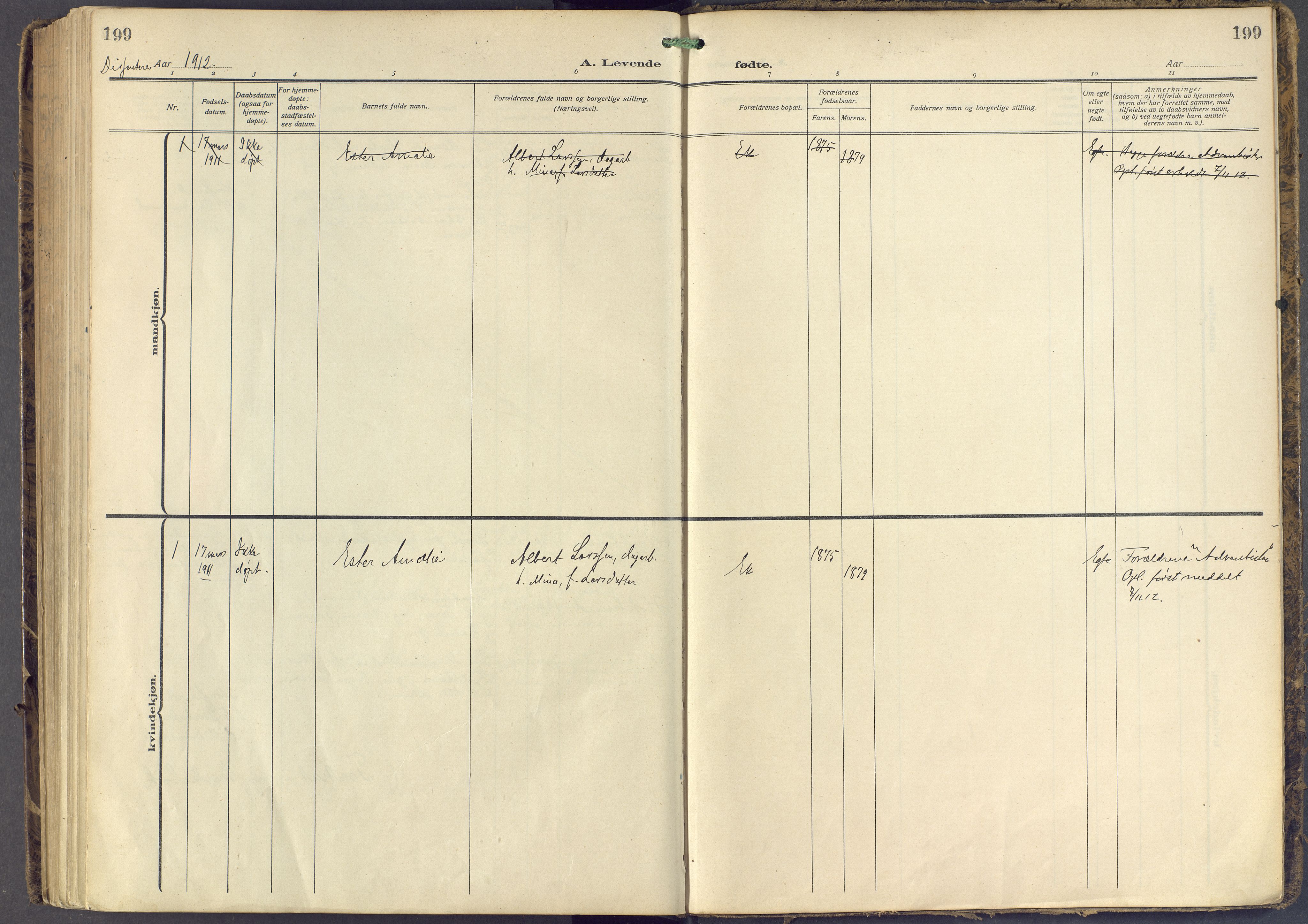 Eiker kirkebøker, SAKO/A-4/F/Fb/L0009: Parish register (official) no. II 9, 1908-1923, p. 199