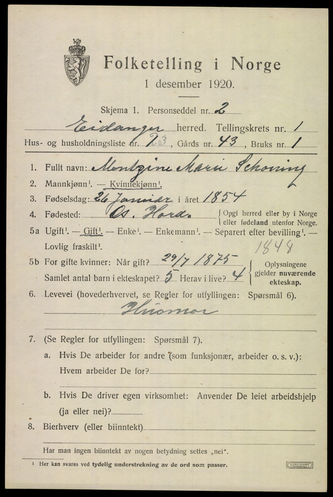 SAKO, 1920 census for Eidanger, 1920, p. 1888