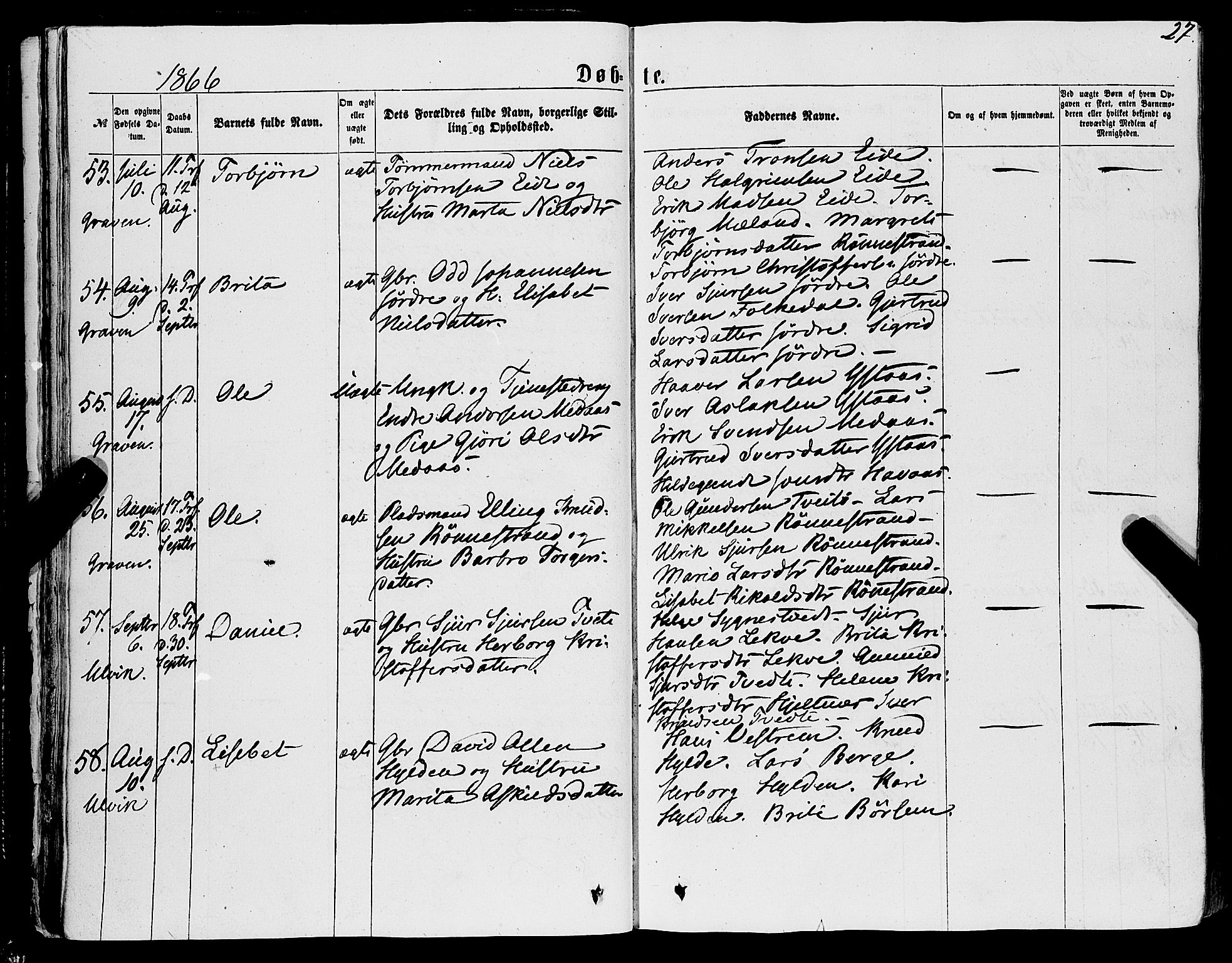 Ulvik sokneprestembete, AV/SAB-A-78801/H/Haa: Parish register (official) no. A 15, 1864-1878, p. 27