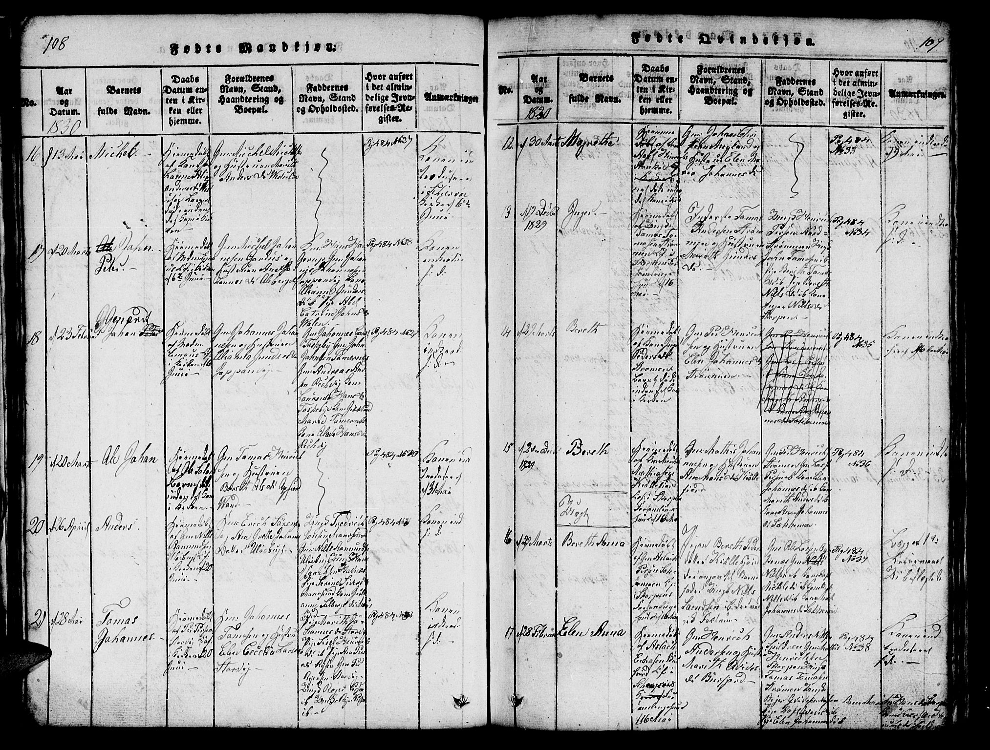 Skjervøy sokneprestkontor, SATØ/S-1300/H/Ha/Hab/L0001klokker: Parish register (copy) no. 1, 1825-1838, p. 108-109