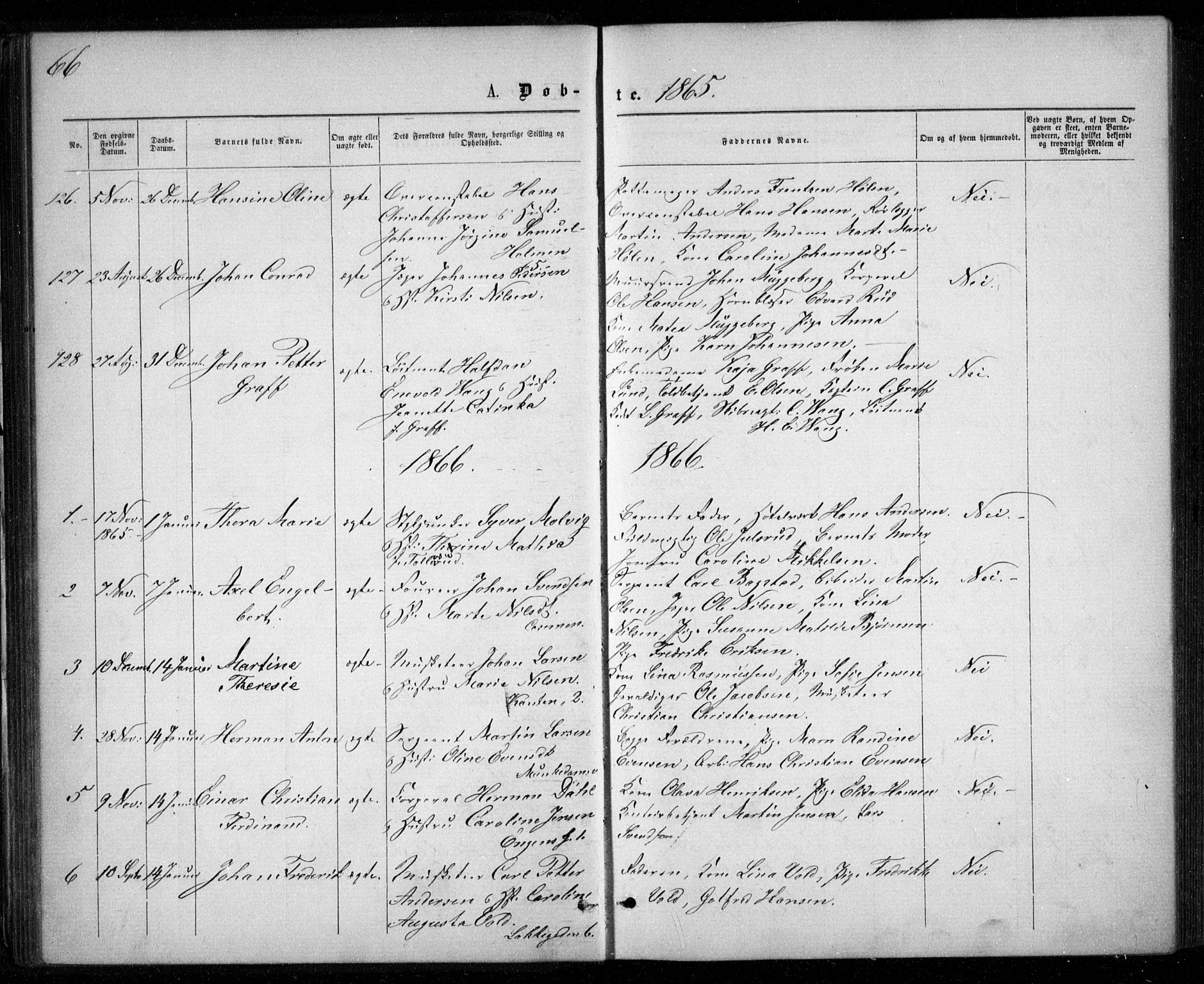 Garnisonsmenigheten Kirkebøker, SAO/A-10846/G/Ga/L0006: Parish register (copy) no. 6, 1860-1880, p. 66