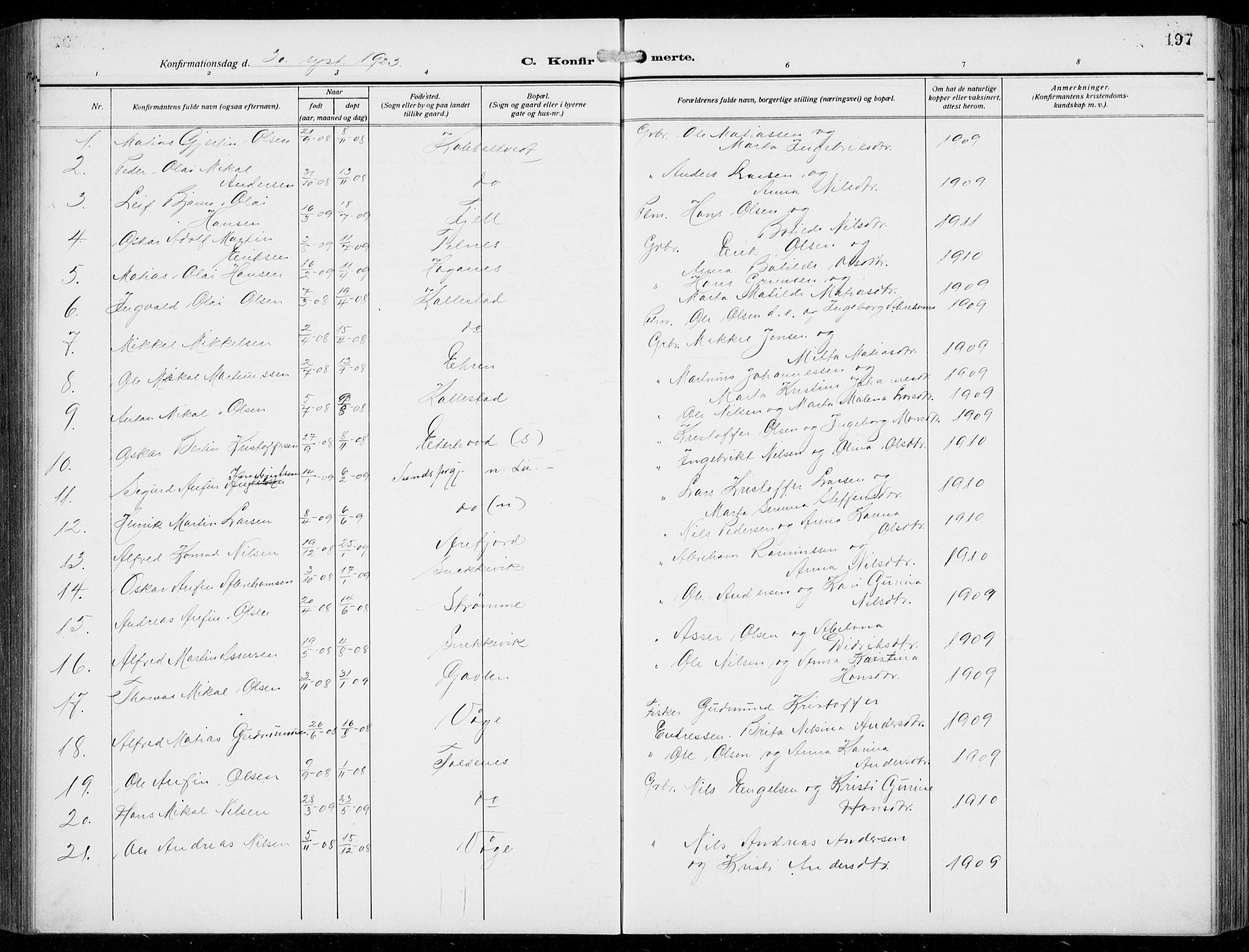 Fjell sokneprestembete, SAB/A-75301/H/Hab: Parish register (copy) no. A  6, 1918-1936, p. 197