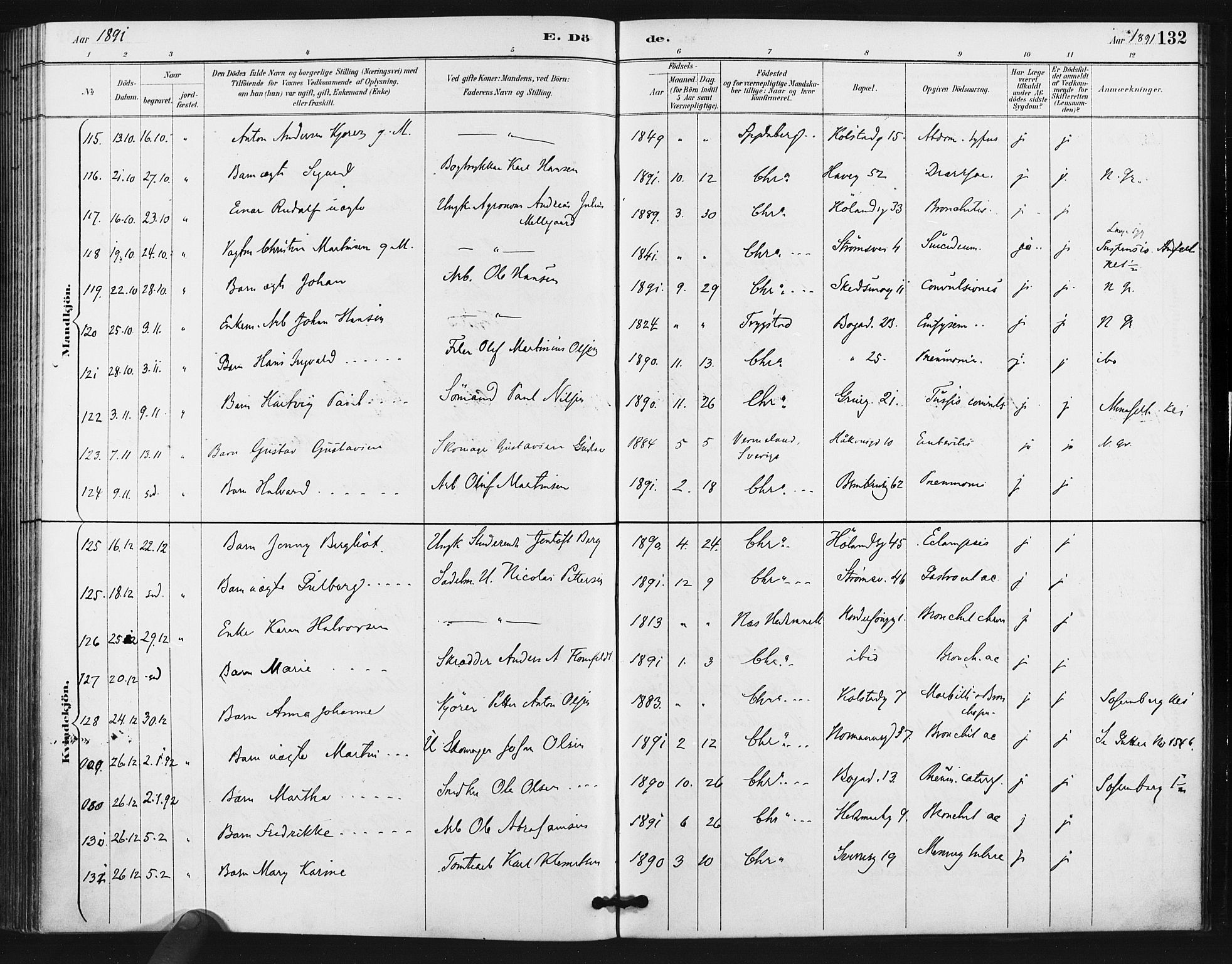 Kampen prestekontor Kirkebøker, AV/SAO-A-10853/F/Fa/L0006: Parish register (official) no. I 6, 1889-1896, p. 132