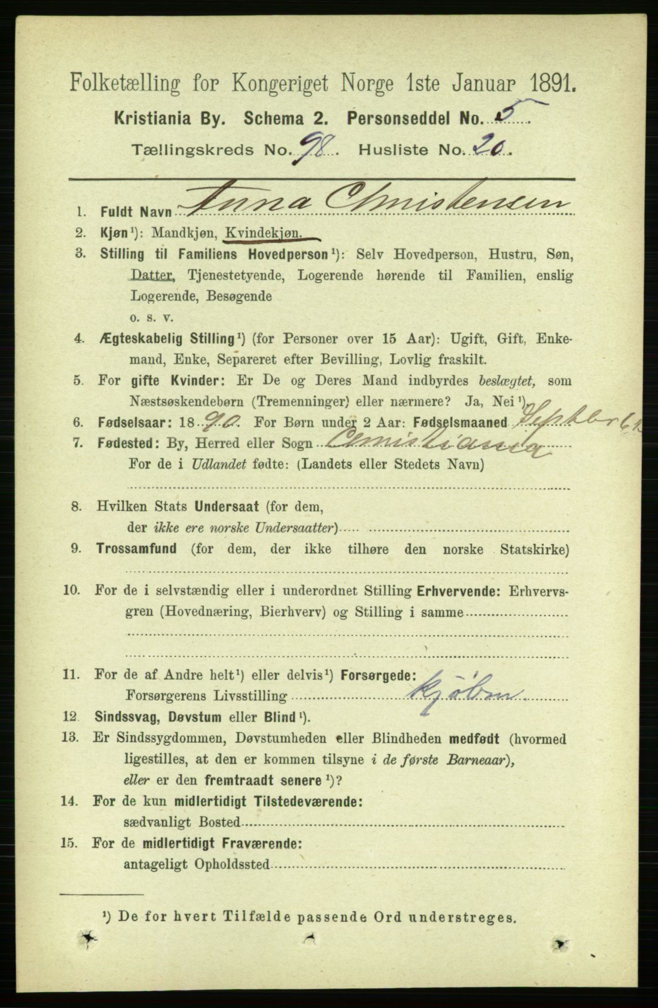 RA, 1891 census for 0301 Kristiania, 1891, p. 48333