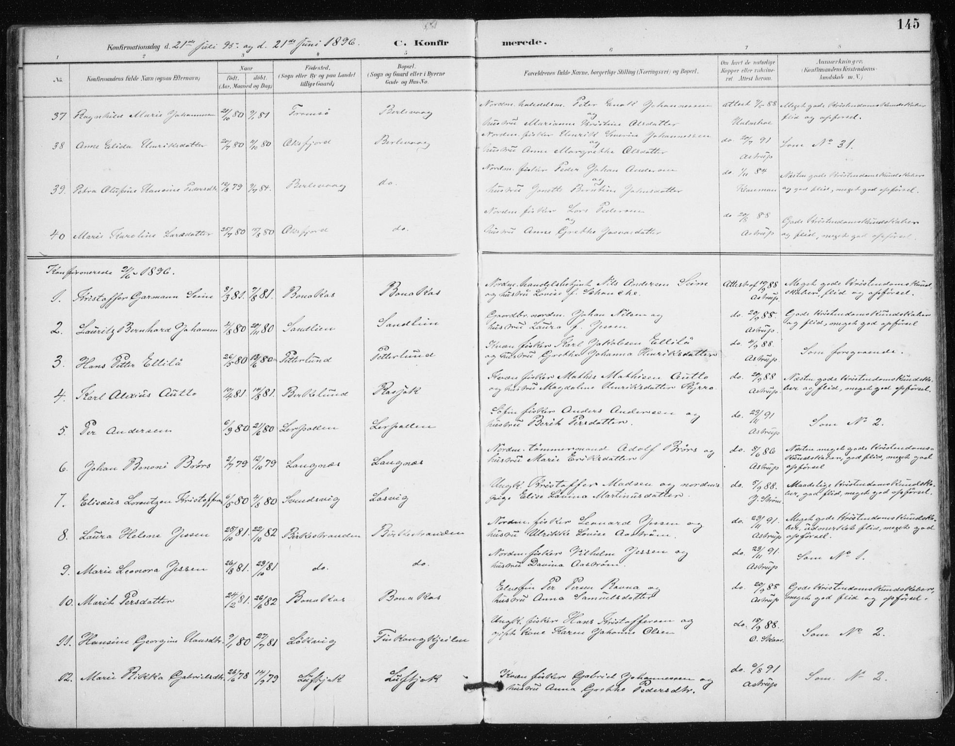 Tana sokneprestkontor, SATØ/S-1334/H/Ha/L0005kirke: Parish register (official) no. 5, 1891-1903, p. 145