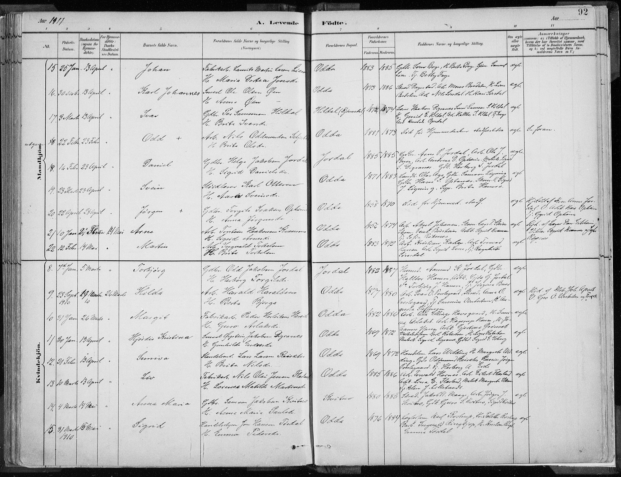 Odda Sokneprestembete, SAB/A-77201/H/Haa: Parish register (official) no. A  3, 1882-1913, p. 92