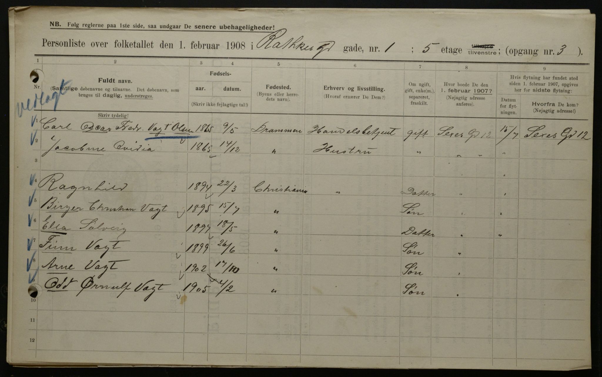 OBA, Municipal Census 1908 for Kristiania, 1908, p. 73565