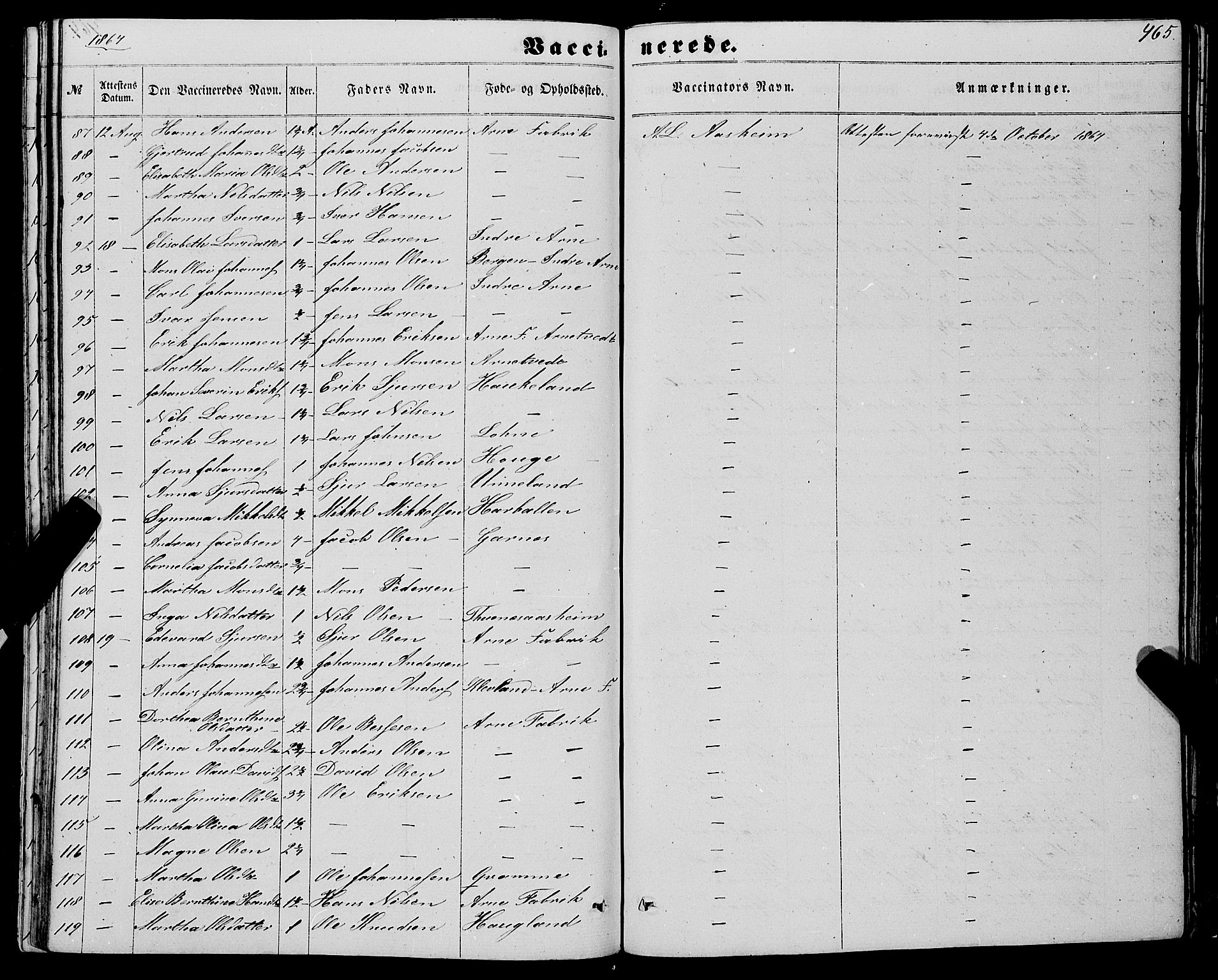 Haus sokneprestembete, AV/SAB-A-75601/H/Haa: Parish register (official) no. A 17, 1858-1870, p. 465