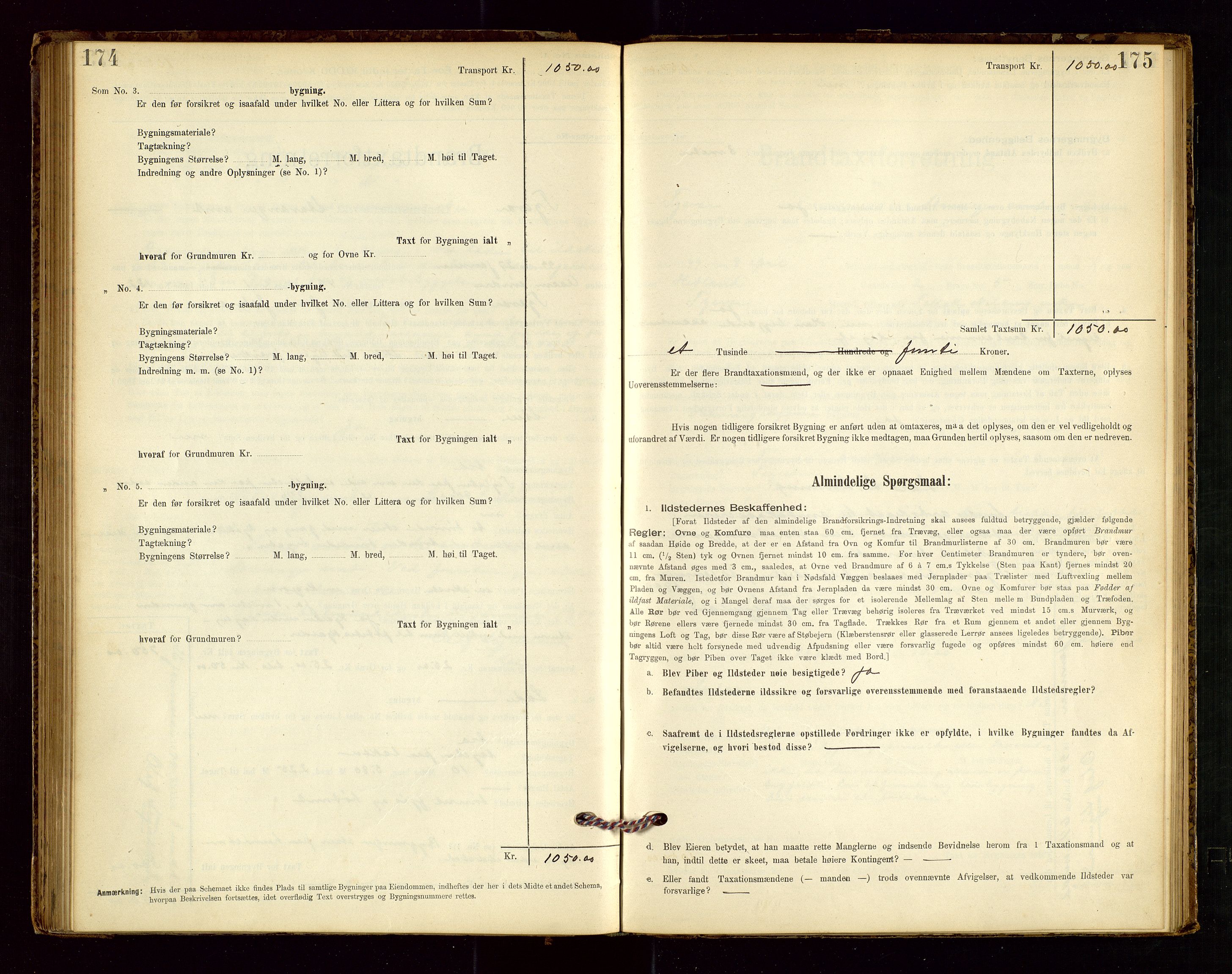 Tysvær lensmannskontor, AV/SAST-A-100192/Gob/L0001: "Brandtaxationsprotokol for Tysvær Lensmandsdistrikt Ryfylke Fogderi", 1894-1916, p. 174-175