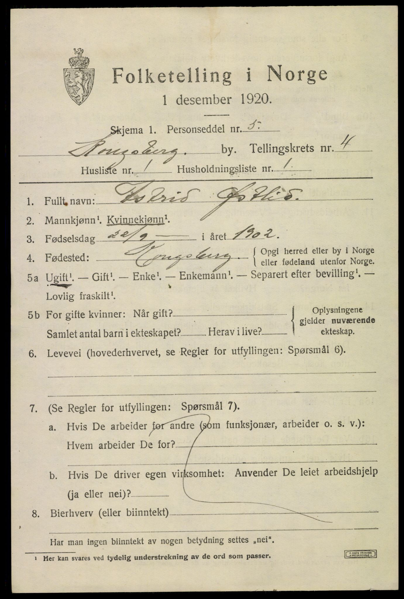 SAKO, 1920 census for Kongsberg, 1920, p. 10976