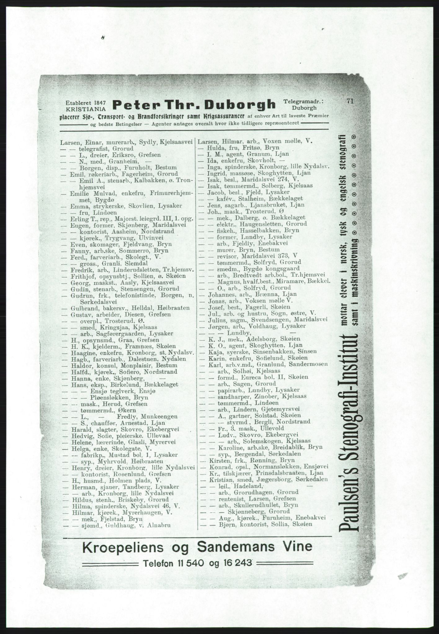 Aker adressebok/adressekalender, PUBL/001/A/001: Akers adressebok, 1916-1917, p. 71