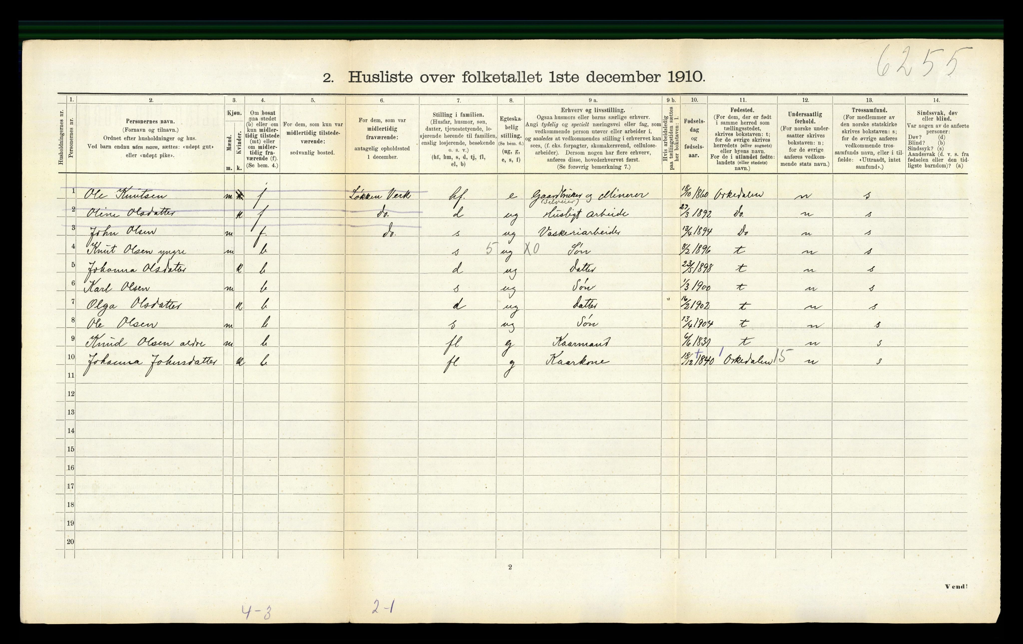 RA, 1910 census for Meldal, 1910, p. 1186