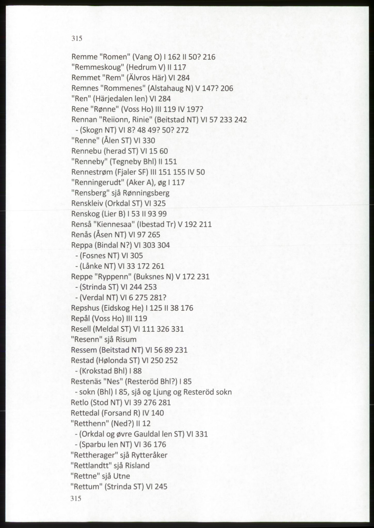 Publikasjoner utgitt av Arkivverket, PUBL/PUBL-001/C/0009: Stedsnavnregister, 1548-1567, p. 315