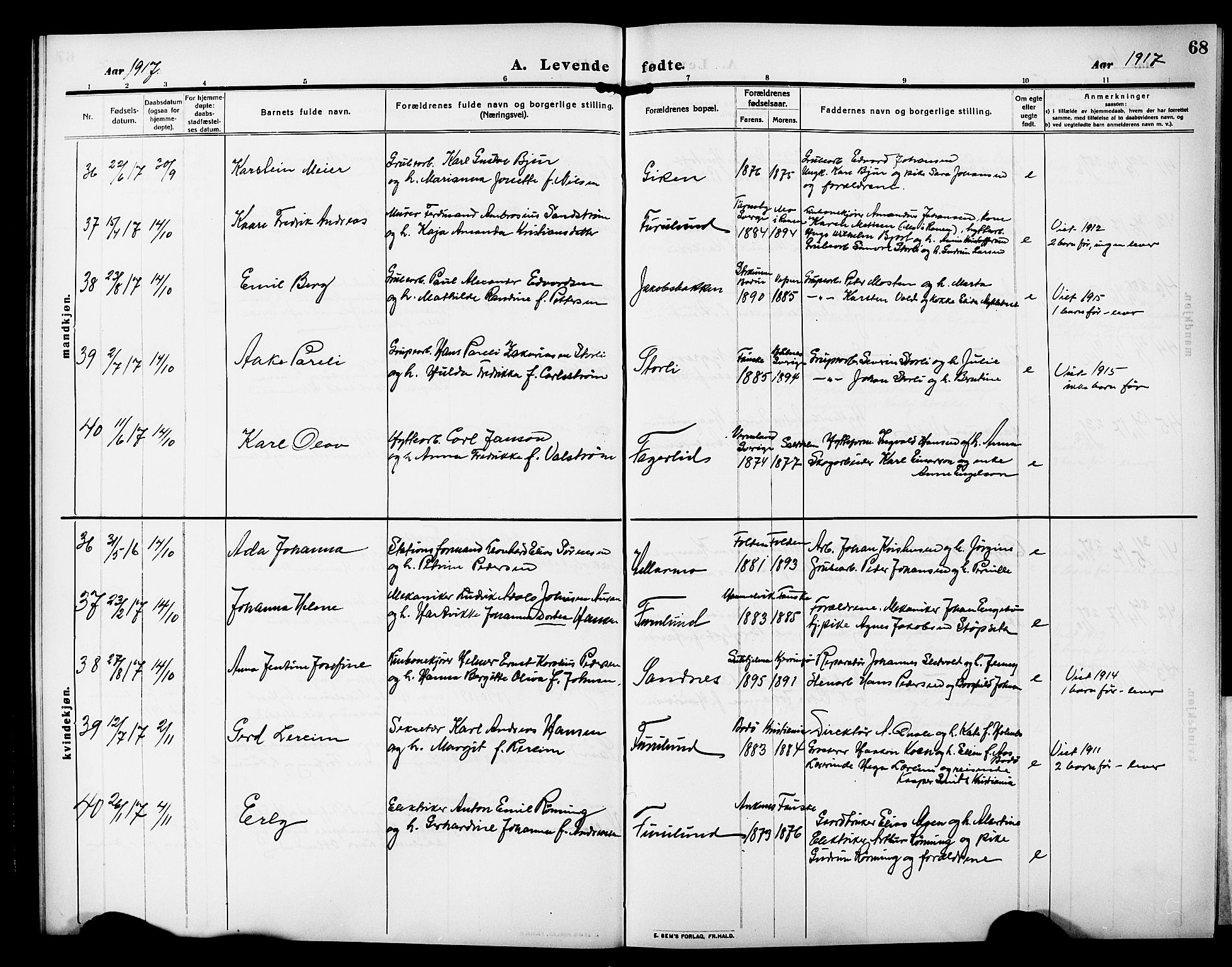 Ministerialprotokoller, klokkerbøker og fødselsregistre - Nordland, AV/SAT-A-1459/850/L0710: Parish register (official) no. 850A02, 1910-1920, p. 68