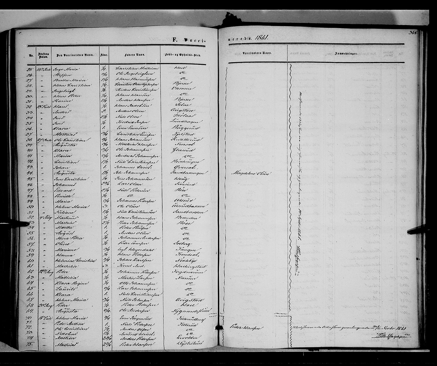 Vestre Toten prestekontor, SAH/PREST-108/H/Ha/Haa/L0006: Parish register (official) no. 6, 1856-1861, p. 365